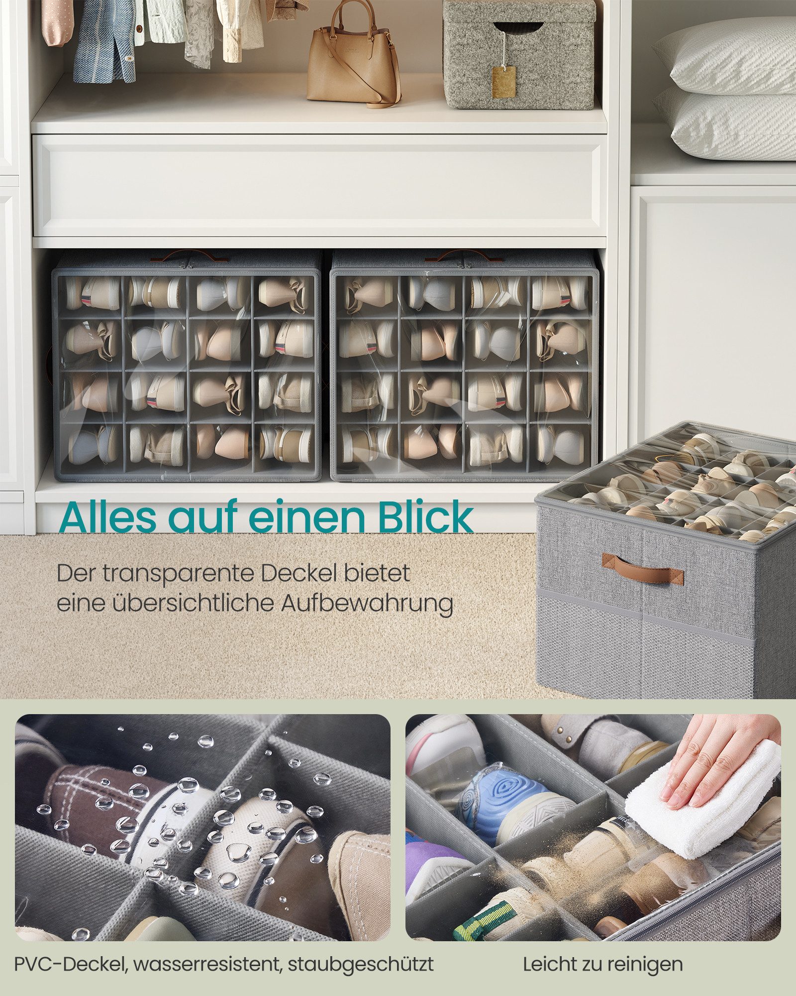 SONGMICS Aufbewahrungsbox Schuh-Organizer aus Stoff, Schuh-Organizer, Schuhaufbewahrung, für 16 Paar Schuhe