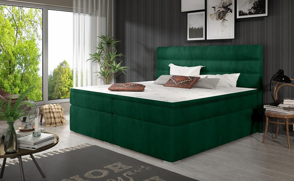 JVmoebel Boxspringbett Grünes Doppelbett mit Polster und Stauraum in edlem Design (1-St)
