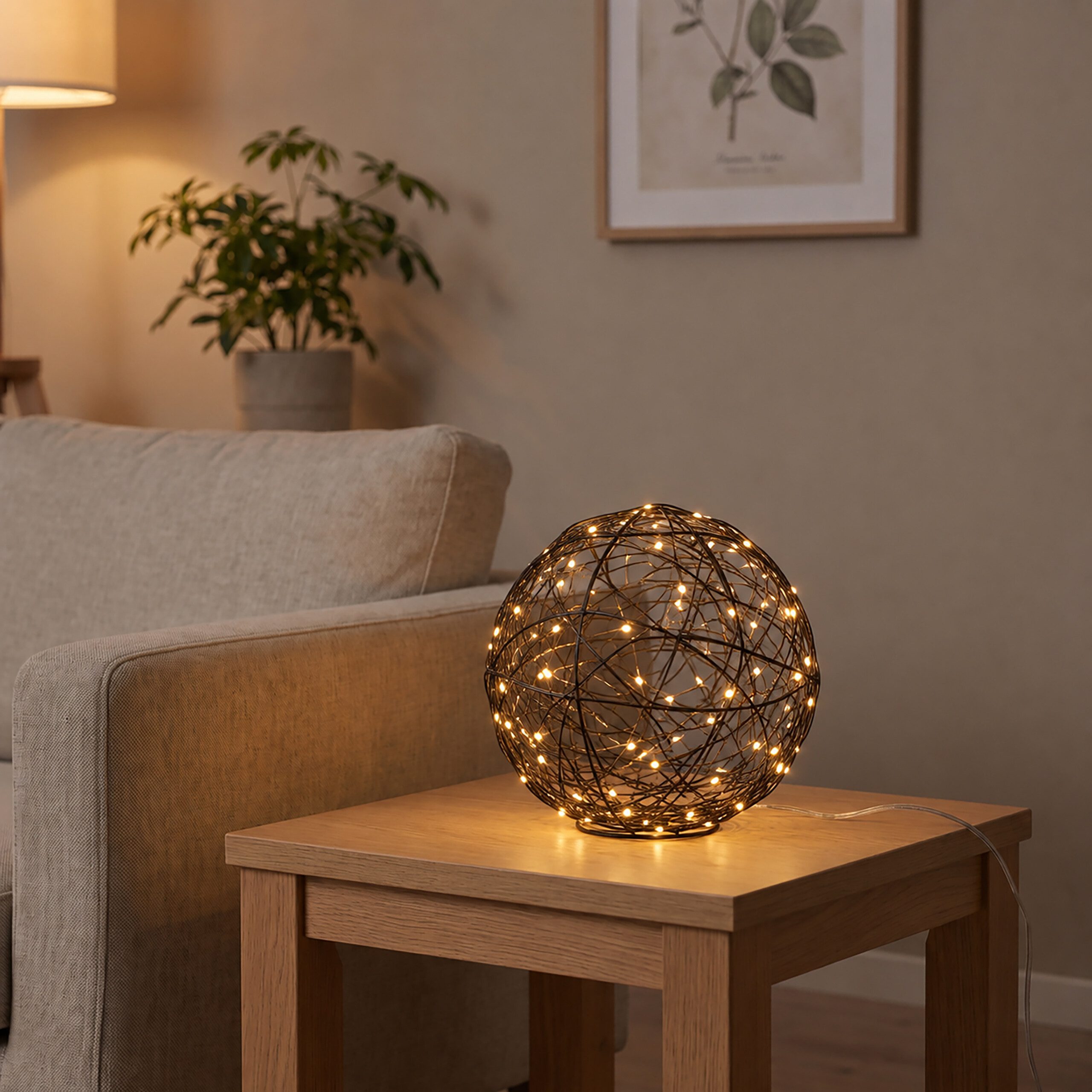 relaxdays LED Kugelleuchte LED Dekokugel 20 cm, Automatische Abschaltung nach 6 Stunden, warmweiße LEDs, warmweiß, schwarz – Bild 2 von 5