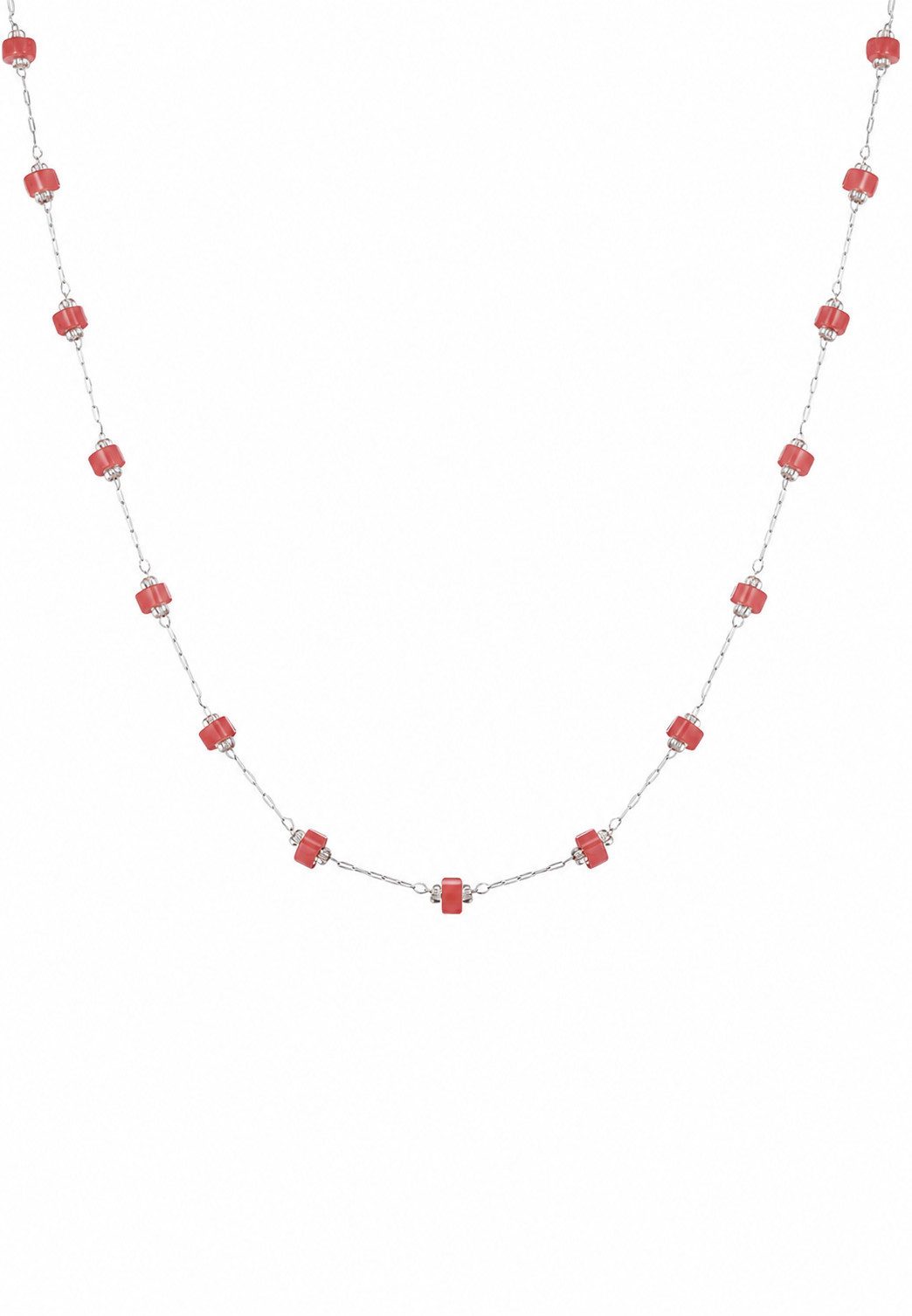 Hey Happiness Charm-Kette mit korallfarbenen Steinchen, Bead Schmuck, Farbige Damen Halskette mit bunten Elementen, für Strand & Sommer