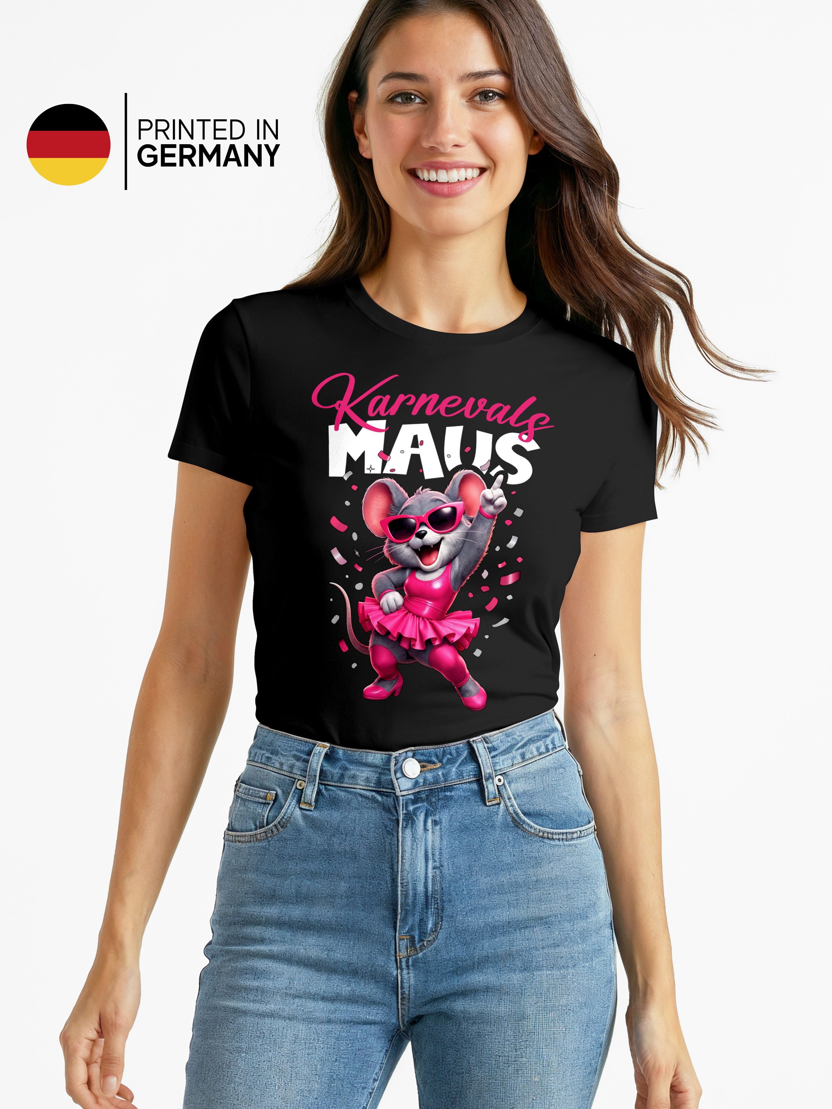MoonWorks Print-Shirt Damen T-Shirt Karnevalsmaus Gruppenkostüm Fasching Karneval Ersatz mit Print