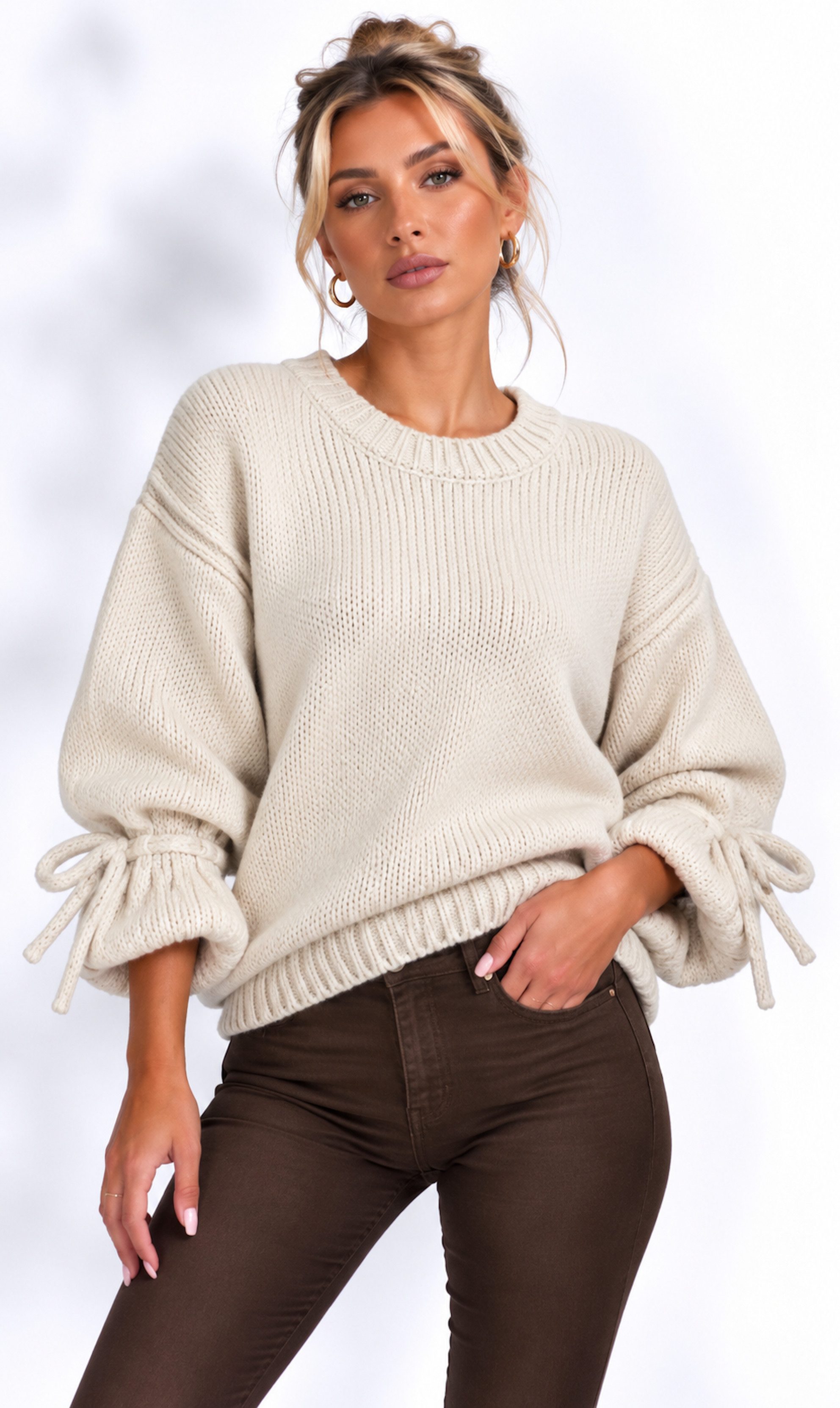 Worldclassca Strickpullover WORLDCLASSCA Oversize Strickpulllover Langarm mit Schnürärmeln Neue Kollektion - Stilvolle und gemütliche …