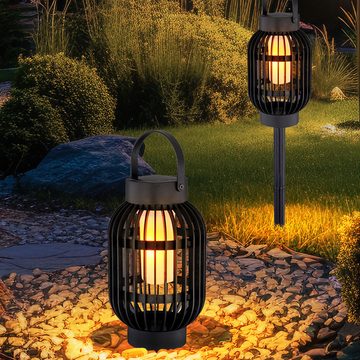 Globo LED Gartenleuchte, LED-Leuchtmittel fest verbaut, Warmweiß, 2x LED Solar Lampe Garten Deko Feuer Effekt Steck Steh Strahler Balkon