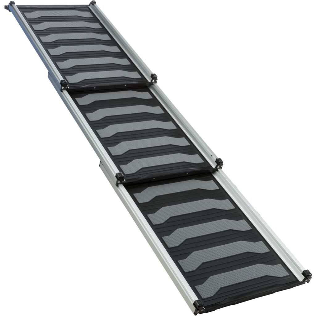 TRIXIE Hunderampe 3-fach Teleskop-Rampe, Aluminium/TPR - schwarz/grau - 40 × 78–175 cm