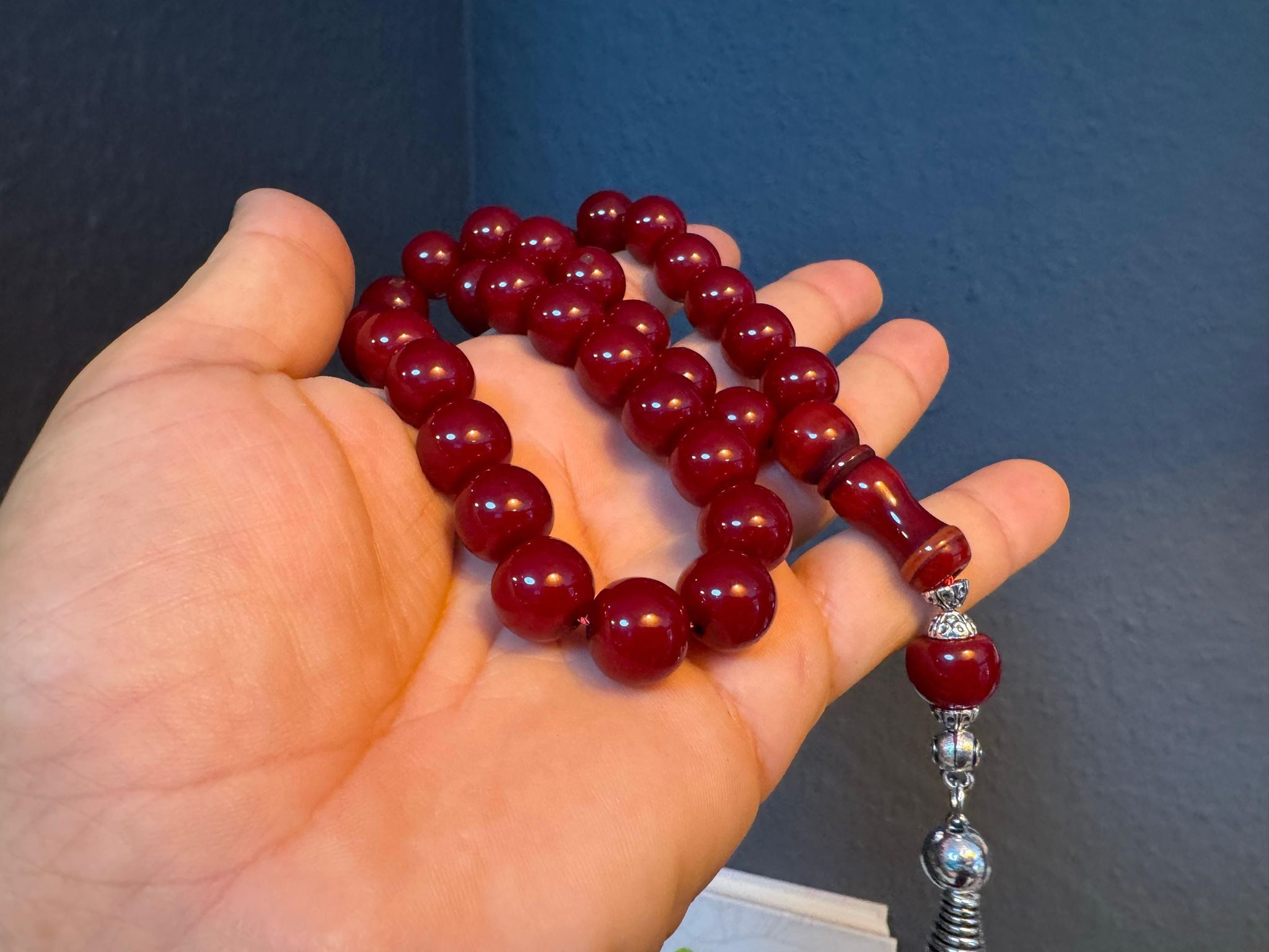 TesbihBid Kettenanhänger Osmanli Kirschrote Gebetskette (Bakalite Subha Ates, Amber Prayerbeads Rosary Faturan, 33-tlg., Die schönsten Geschenke für Männer), Gebetskette Tesbih Misbaha Tasbeeh