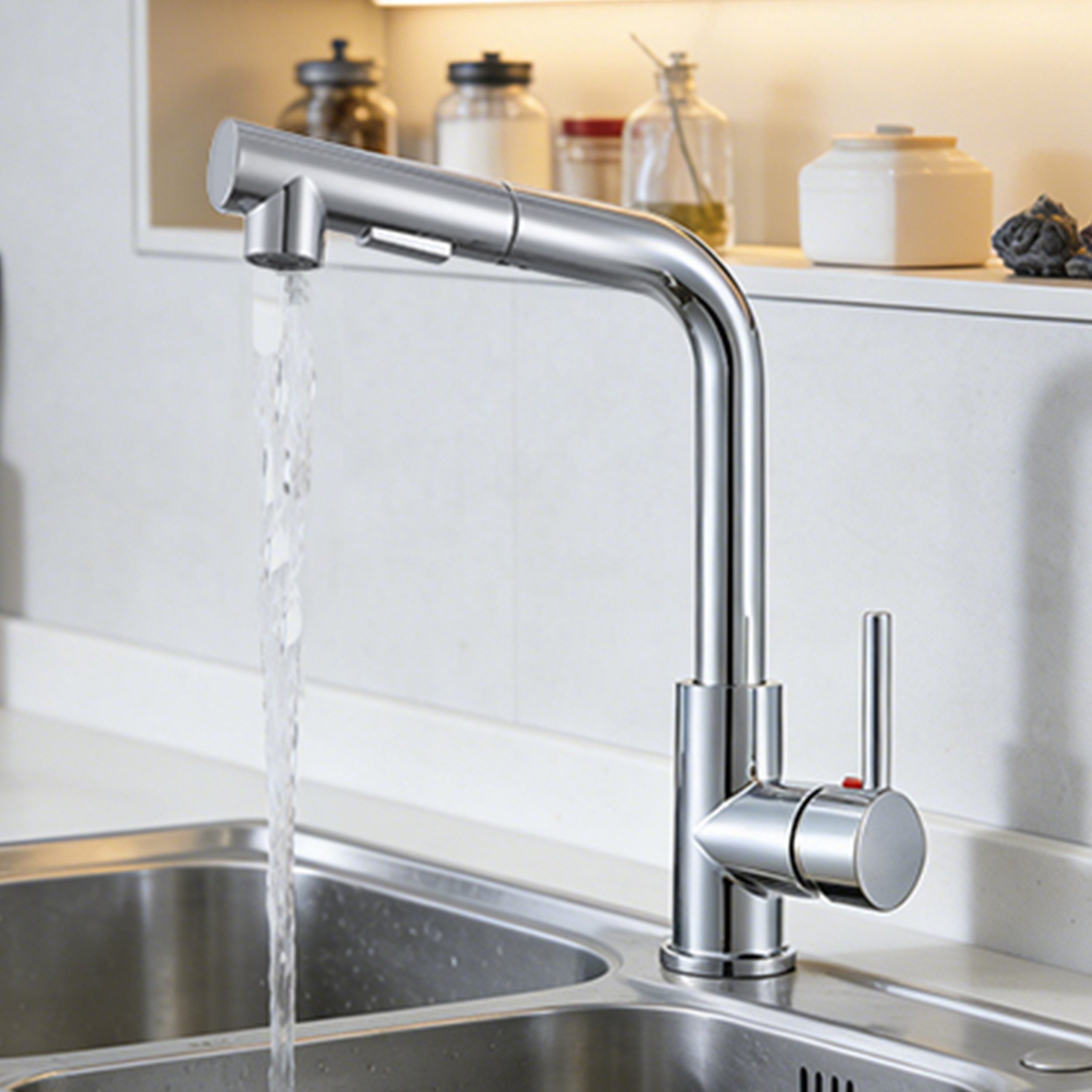 AICA Küchenarmatur Wasserhahn Küche, Massivmessing, ausziehbar, 360° schwenkbar Hochdruck, 2 Strahlarten, Einhand, Zinklegierung