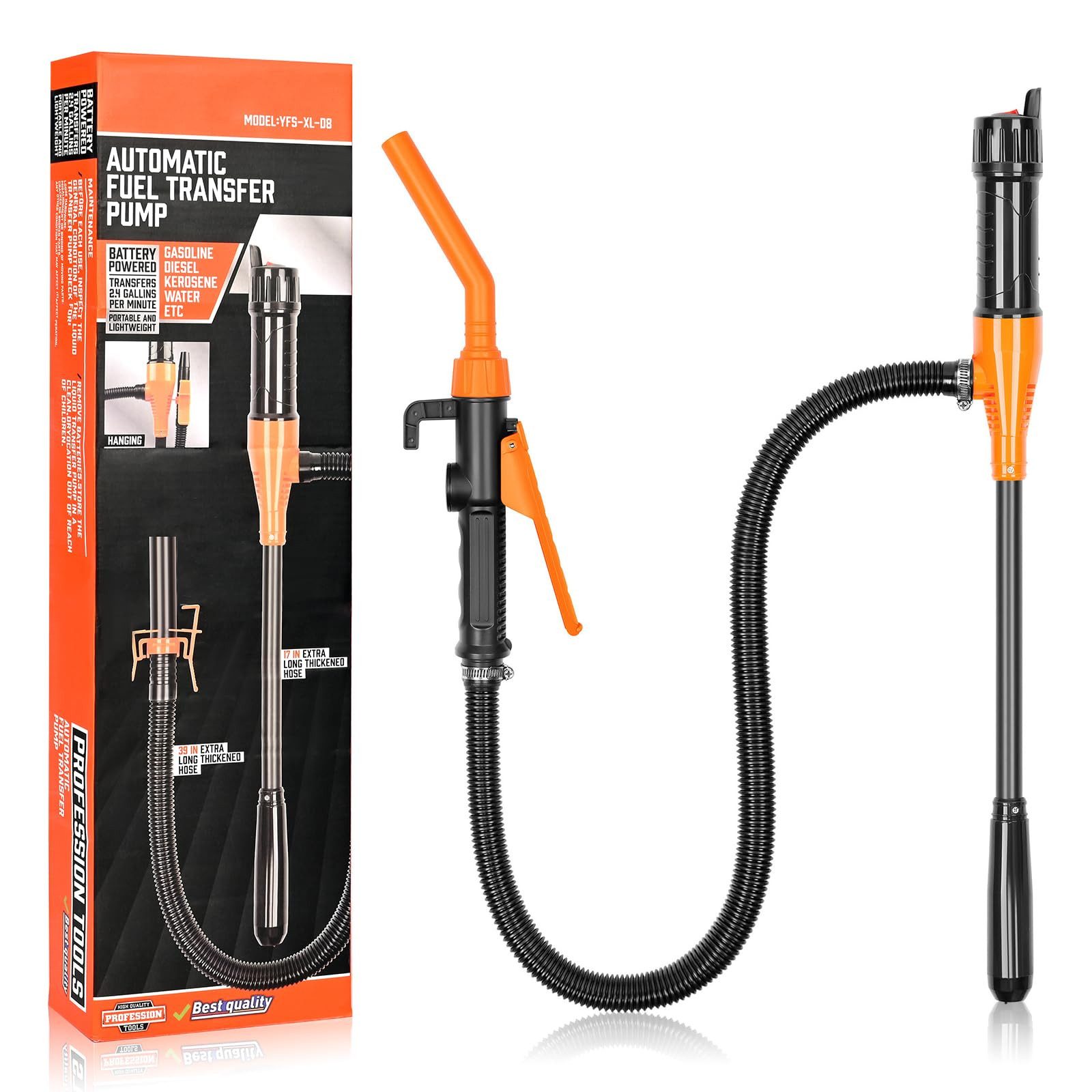 AIBISTAR Elektropumpe Elektrische Wasserpumpe Kraftstoffpumpe,Förderpumpe,abnehmbar, 2,4 GPM (ca. 9 L/min),Schlauchlänge: 16 Zoll (ca. 40 cm)