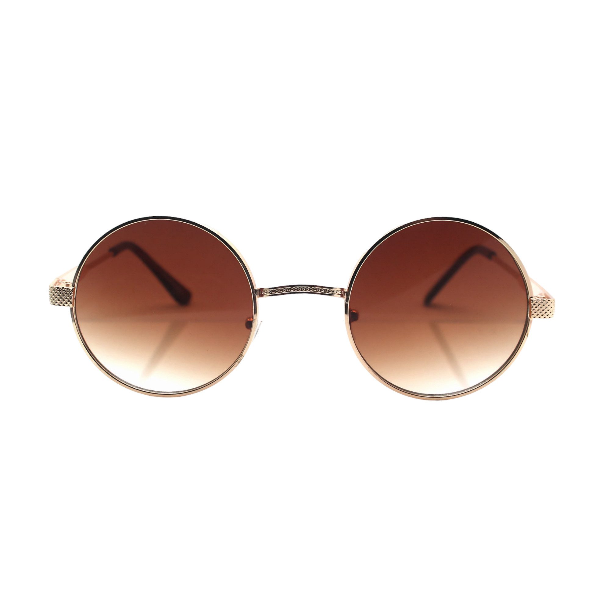 Vaccari-design Sonnenbrille (1x Runde Hippie Festival Brille mit Brillenbeutel) Nickelbrille in Gold mit Braun Verlaufsgetönten Gläsern