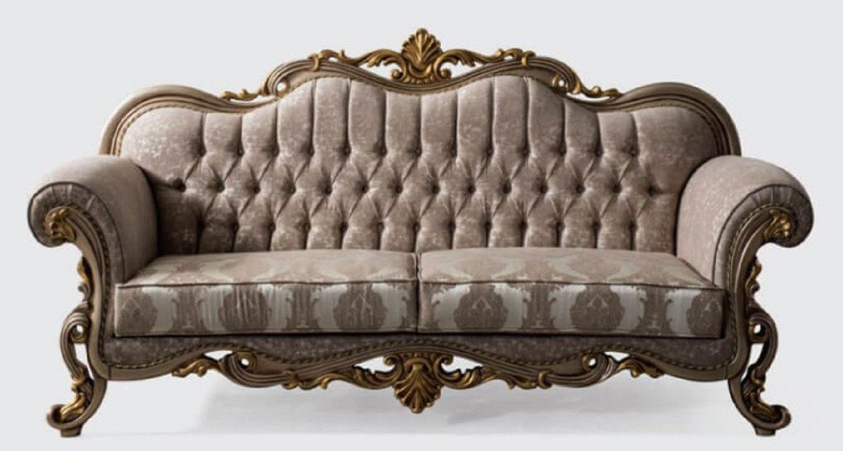 Casa Padrino Sofa Luxus Barock Sofa Grau / Silbergrau / Gold 235 x 85 x H. 120 cm - Prunkvolles Wohnzimmer Sofa mit elegantem Muster - Möbel im Barockstil