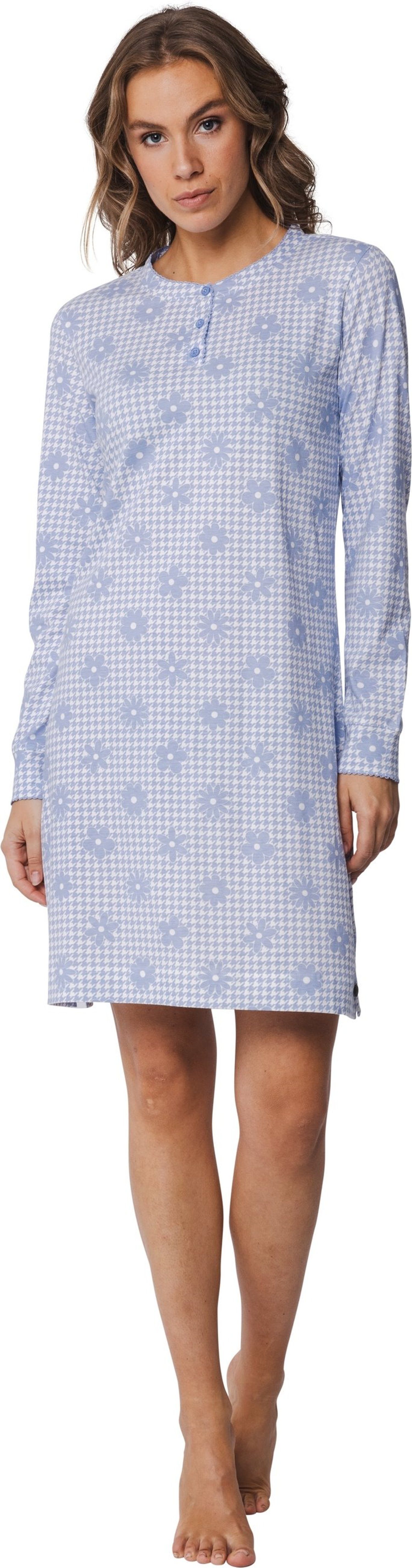 Rebelle Nachthemd Damen Schlafshirt mit Knopfleiste und langem Arm (1-tlg) Baumwolle