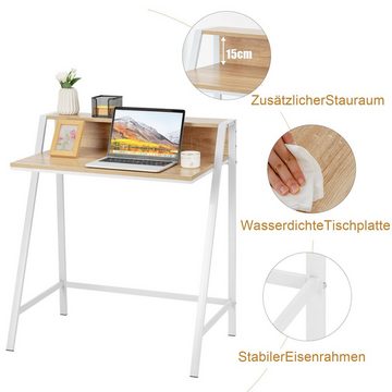 COSTWAY Schreibtisch, Z förmig, 2-stöckig, Metallrahmen, 80x50,5x90,5cm