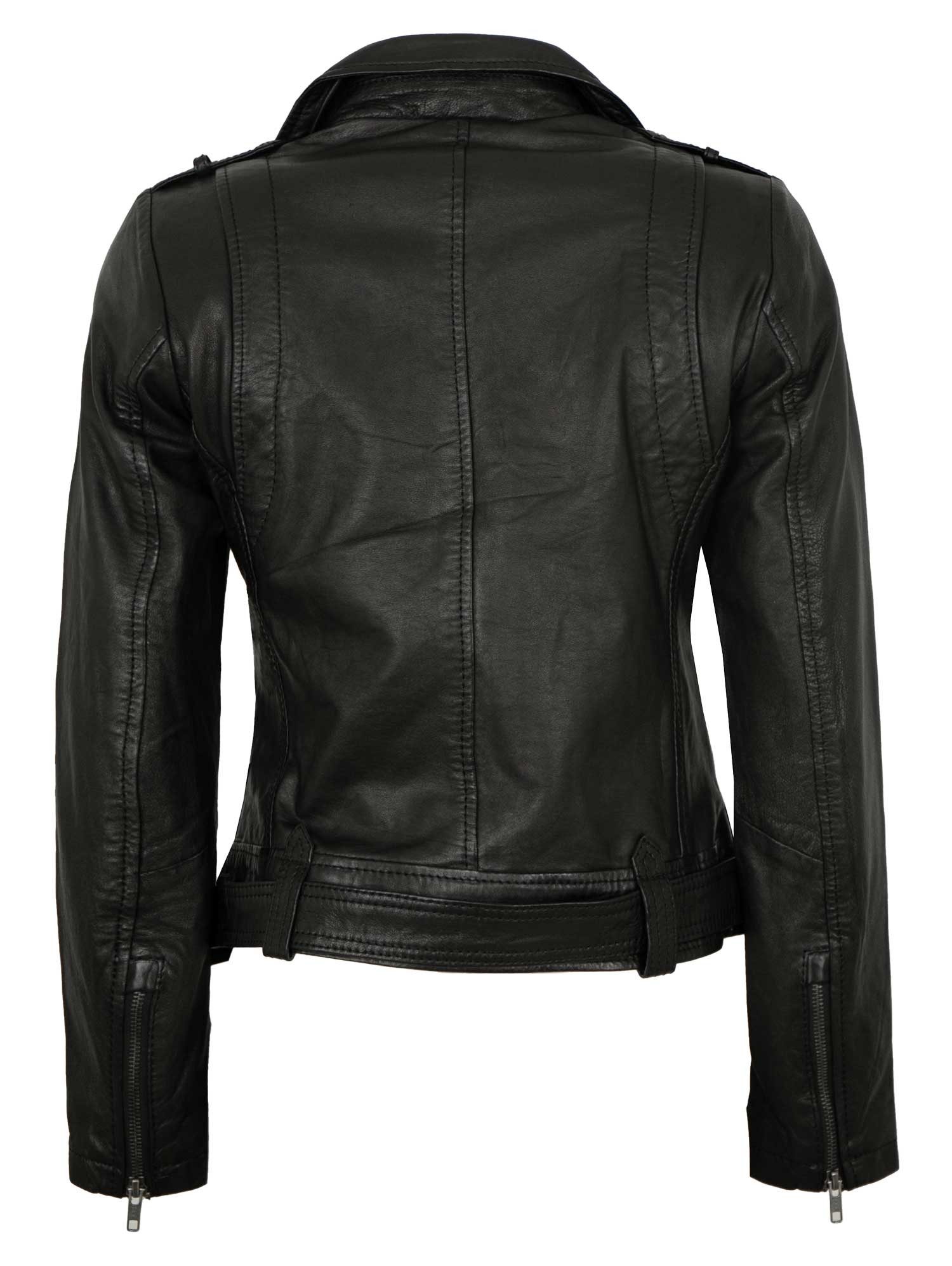 7eleven Lederjacke Juliette 7eleven - Damen Lederjacke Bikerjacke Lammnappa schwarz
