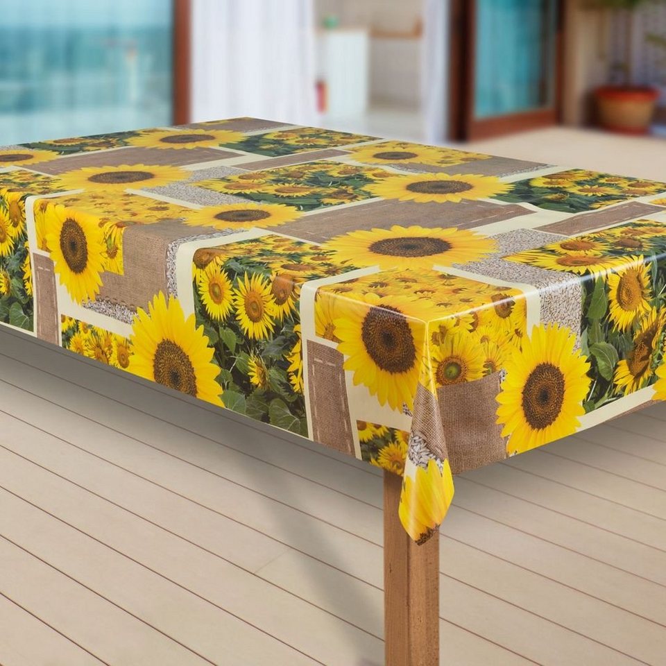 laro Tischdecke Wachstuch-Tischdecken Abwaschbar Sonnen Blumen rechteckig