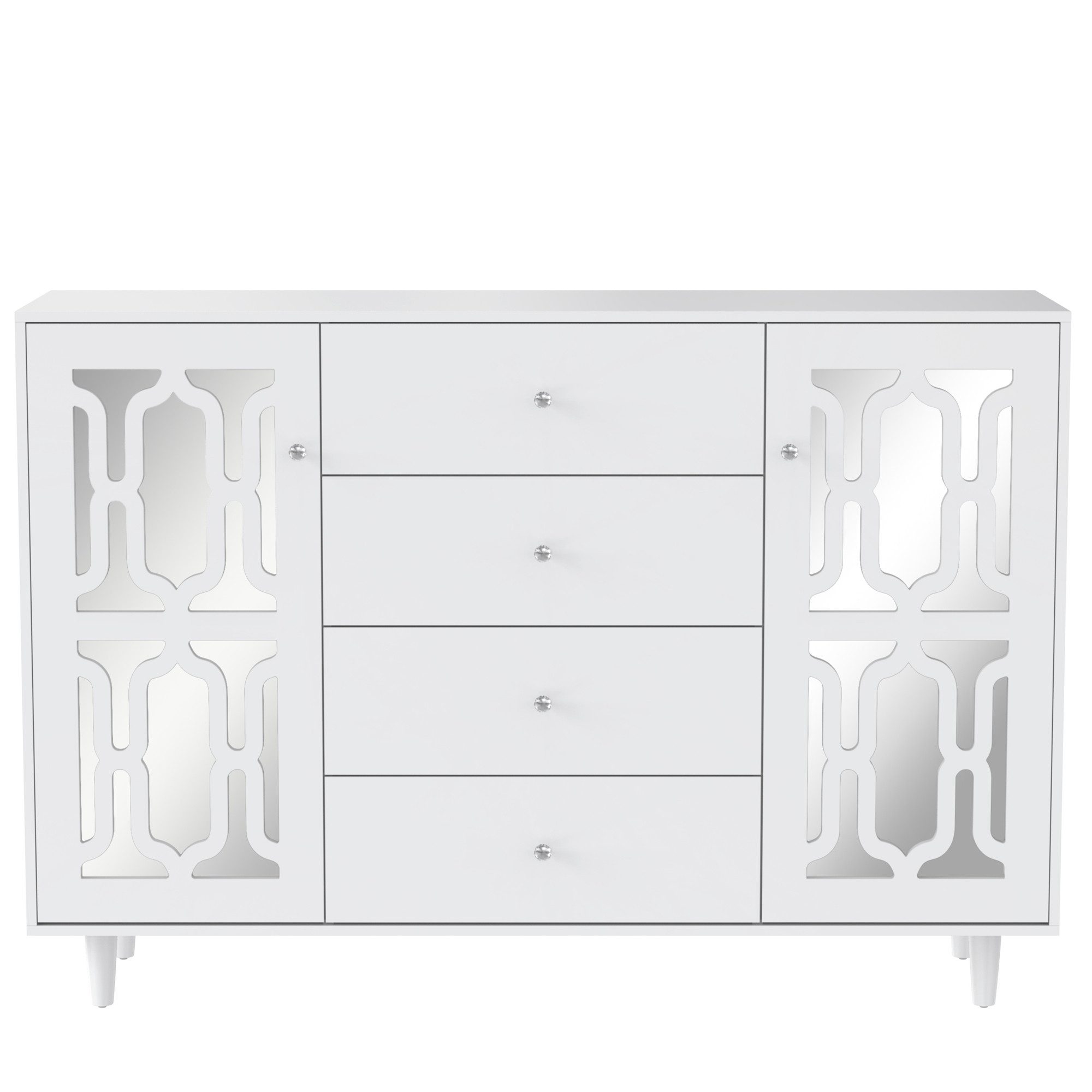 BlingBin Kommode verspiegelte Anrichte Sideboard Kommode (mit kühlen Kristallgriffen Zwei Türen, vier Schubladen), Spiegeltür