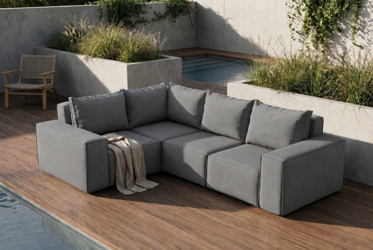 Friderik-EU Gartensofa Garten-Ecksofa 246x181 cm, wasserdichter Bezug, 5 Sitzplätze, moderne Jeans-Optik, einfache und schnelle Montage