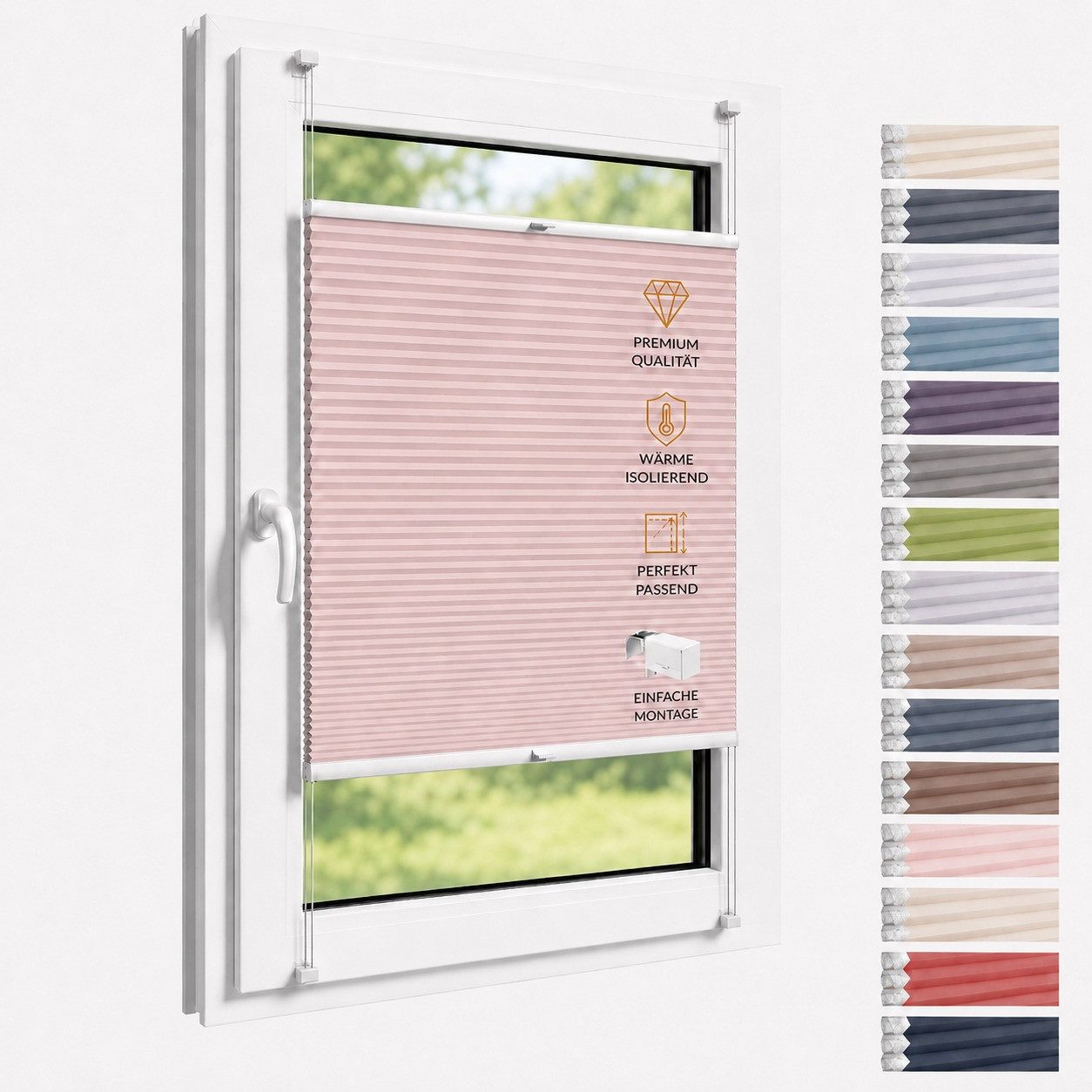 Rikmani Plissee Thermo Fensterplissee ohne Bohren, Rosé, 40x130, verdunkelnd, Klemmfix, Langlebige Premium-Qualität, Thermo Plissee