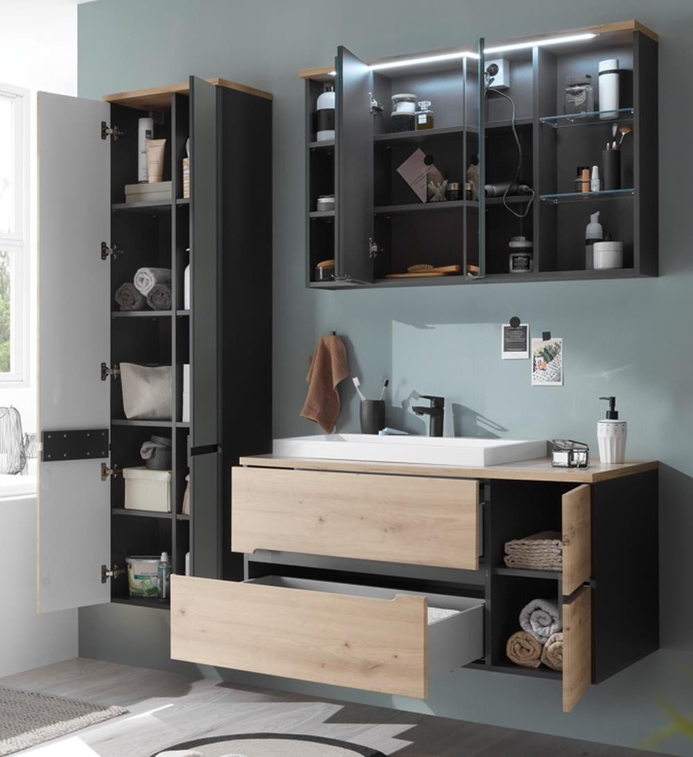 PREISBRECHER Badezimmer-Set Memphis, (3-tlg), (3-tlg) Grau / Artisan Eiche günstig online kaufen
