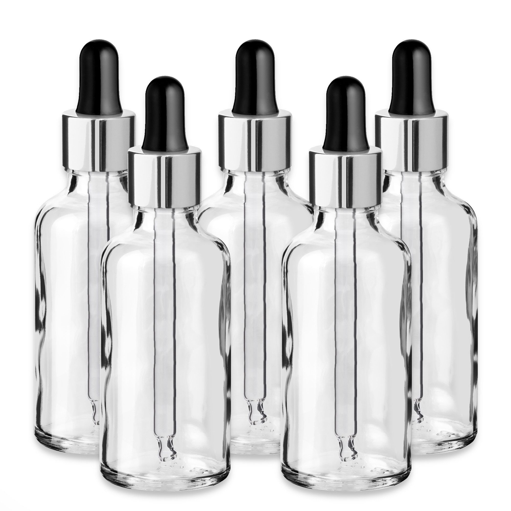 CK Verpackung GmbH Zerstäuberflasche x5 Glasflasche klar 50 ml mit silberner Aluminiumpipette leer für Öl
