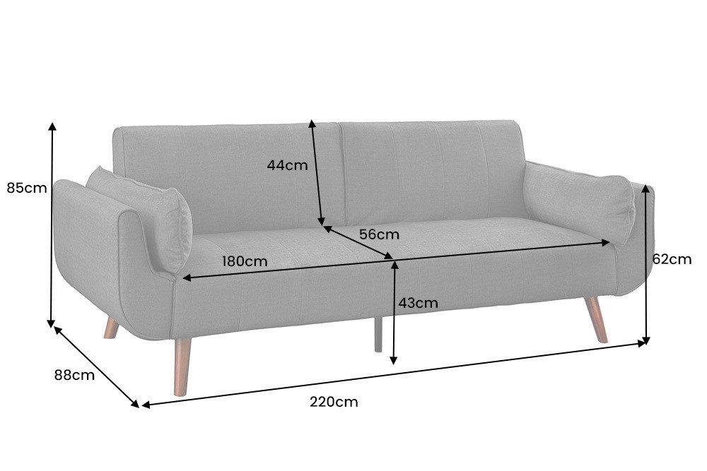 riess-ambiente Schlafsofa DIVANI 220cm grau/braun - Samt, Walnussholz, inkl. Kissen, Retrodesign, Einzelartikel 1 Teile, 3-Sitzer mit Bettfunktion - ideal für Wohn- und Schlafzimmer oder Loft