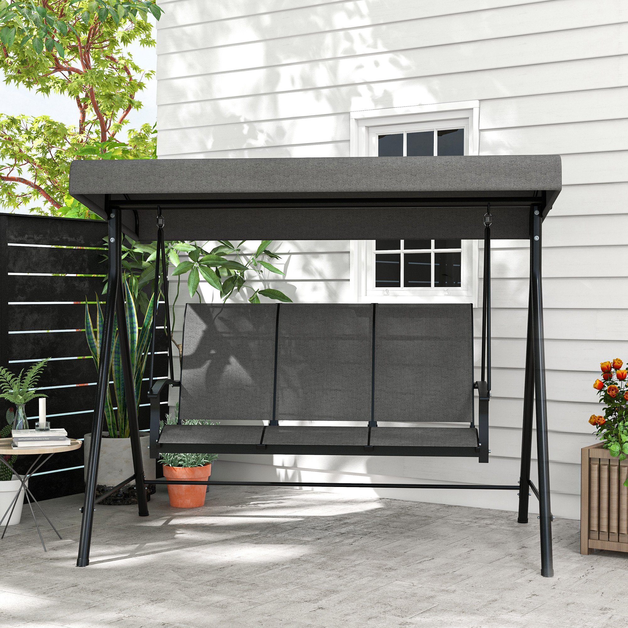 Outsunny Hollywoodschaukel Gartenschaukel mit Verstellbarem Dach, günstig online kaufen
