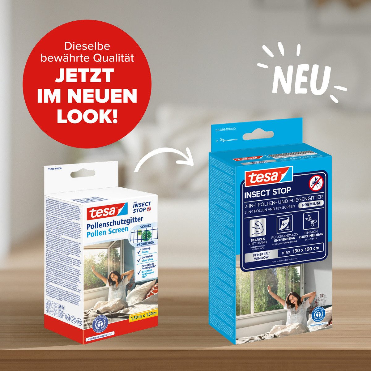 tesa Fliegengitter-Gewebe Pollenschutzgitter 2-in-1 Pollenschutz und Fliegengitter, transparent, (Packung, 1-St., Fliegennetz, Klettband), Insektenschutz mit Sonnenschutz, ohne Bohren, Anthrazit, 130x150cm