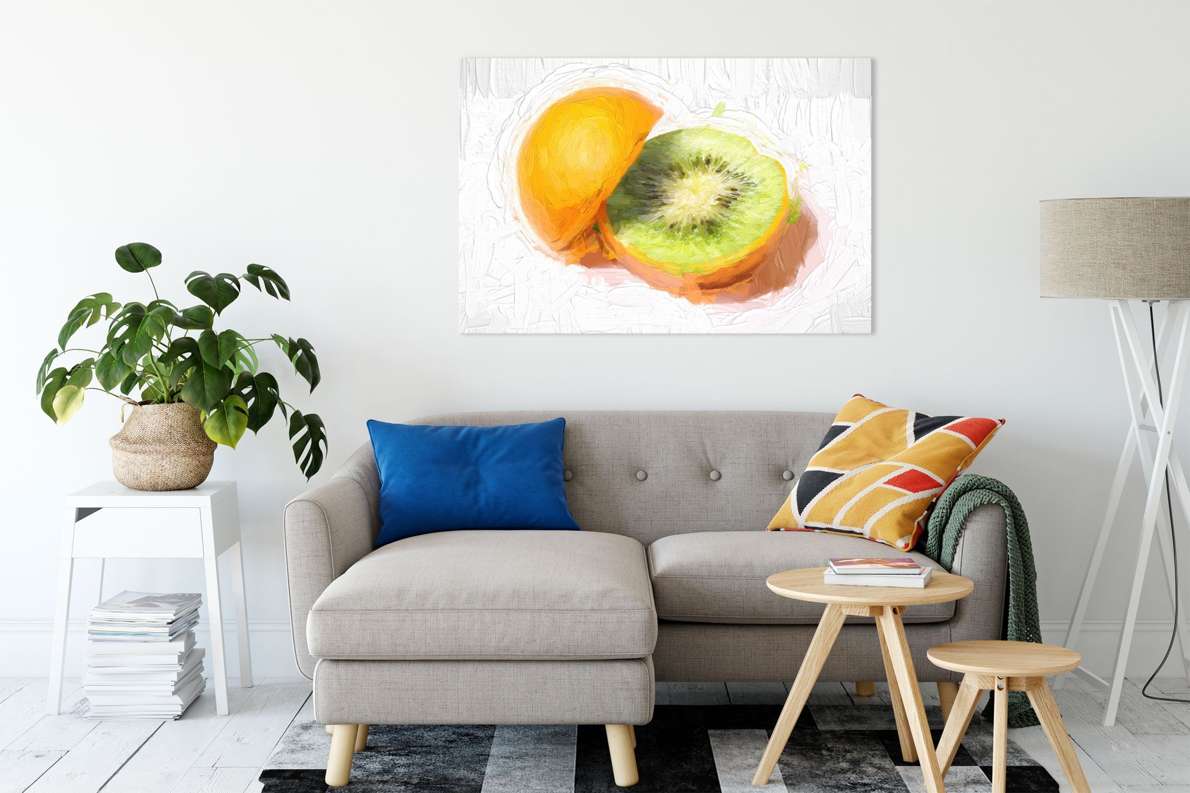 Orange-Kiwi-Frucht, (1 St), inkl. Leinwandbild fertig Orange-Kiwi-Frucht bespannt, Zackenaufhänger Leinwandbild Pixxprint