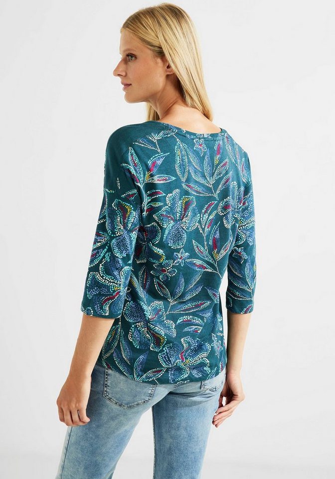 Cecil Rundhalsshirt mit dekorativer Schulterpartie, Mix aus angenehmer  Baumwolle und weichem Modal