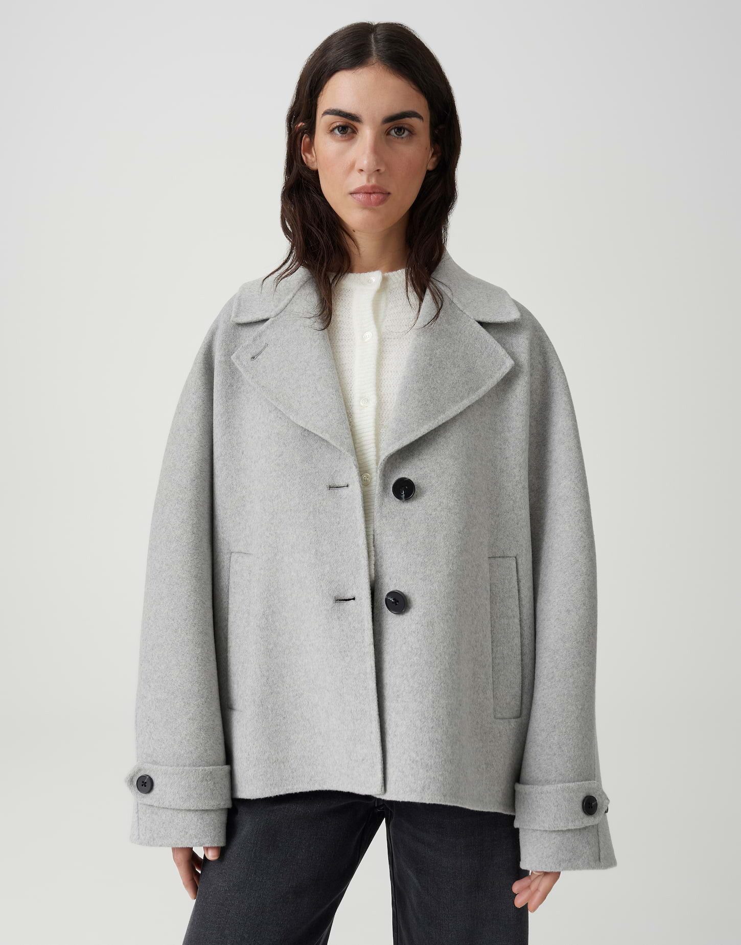 OPUS Wolljacke Cabanjacke aus doppellagige Wollqualität Loose Fit Riegel an der Manschette