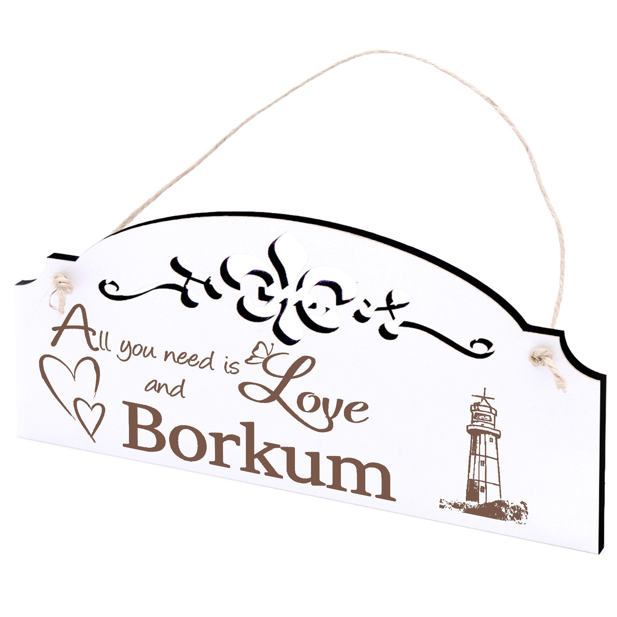 Dekolando Hängedekoration Insel Borkum Leuchtturm Deko 20x10cm All you need is Love