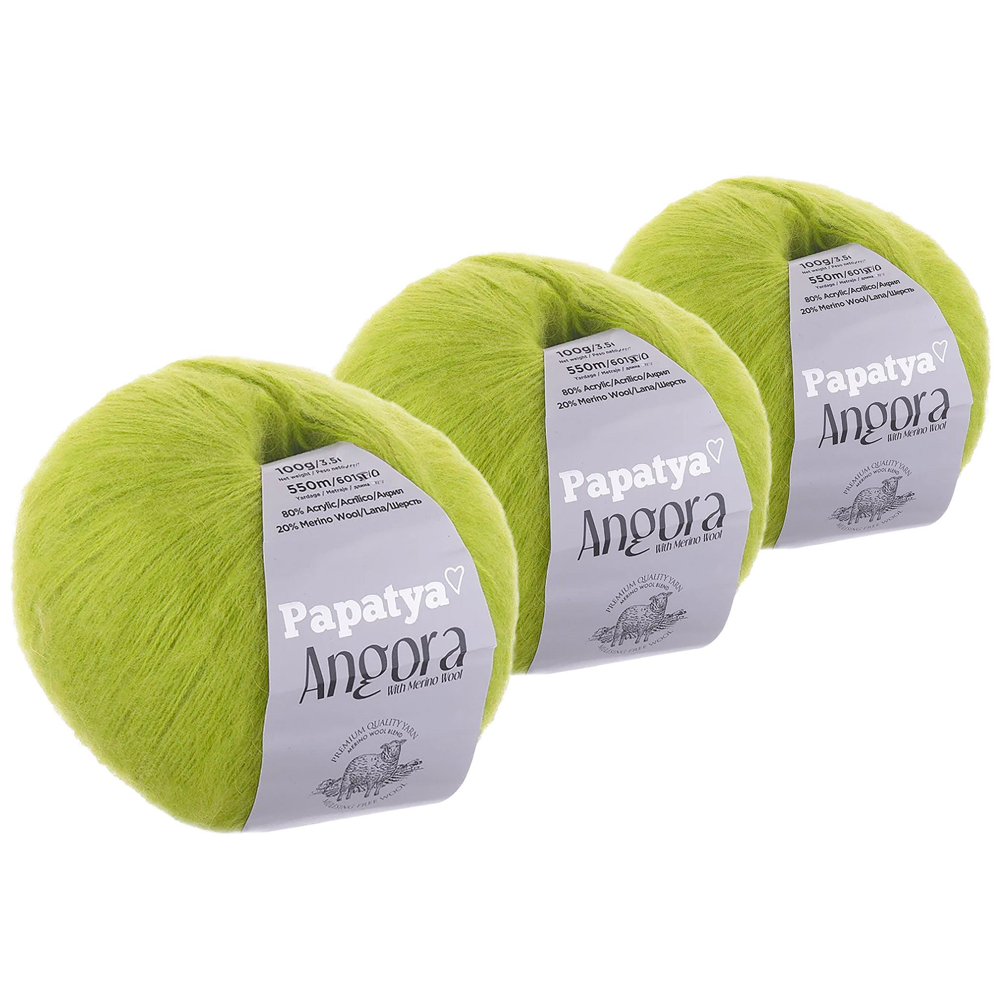 Papatya 3x100g Wolle Papatya Style Strickgarn Häkelgarn Häkelwolle, 1650 m (Sparpaket (3 Knäuel je 100g), 3-St), apfelgrün