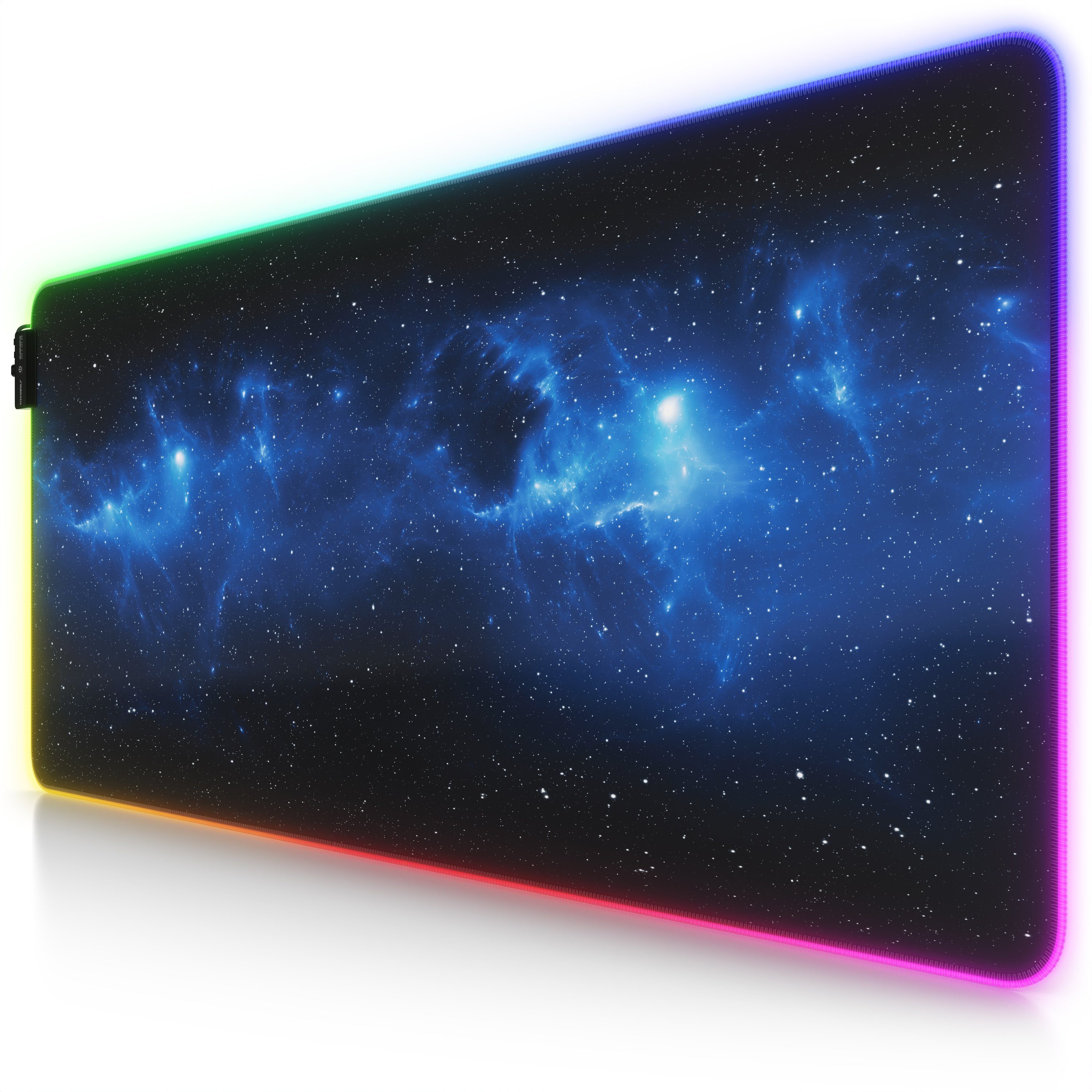 Titanwolf Gaming Mauspad RGB Mousepad 900 x 400 x 3 mm, LED Multi Color XXL Tischunterlage (1-St), rutschfest, abwaschbar, Geschwindigkeit & Präzision, Stars Design 1