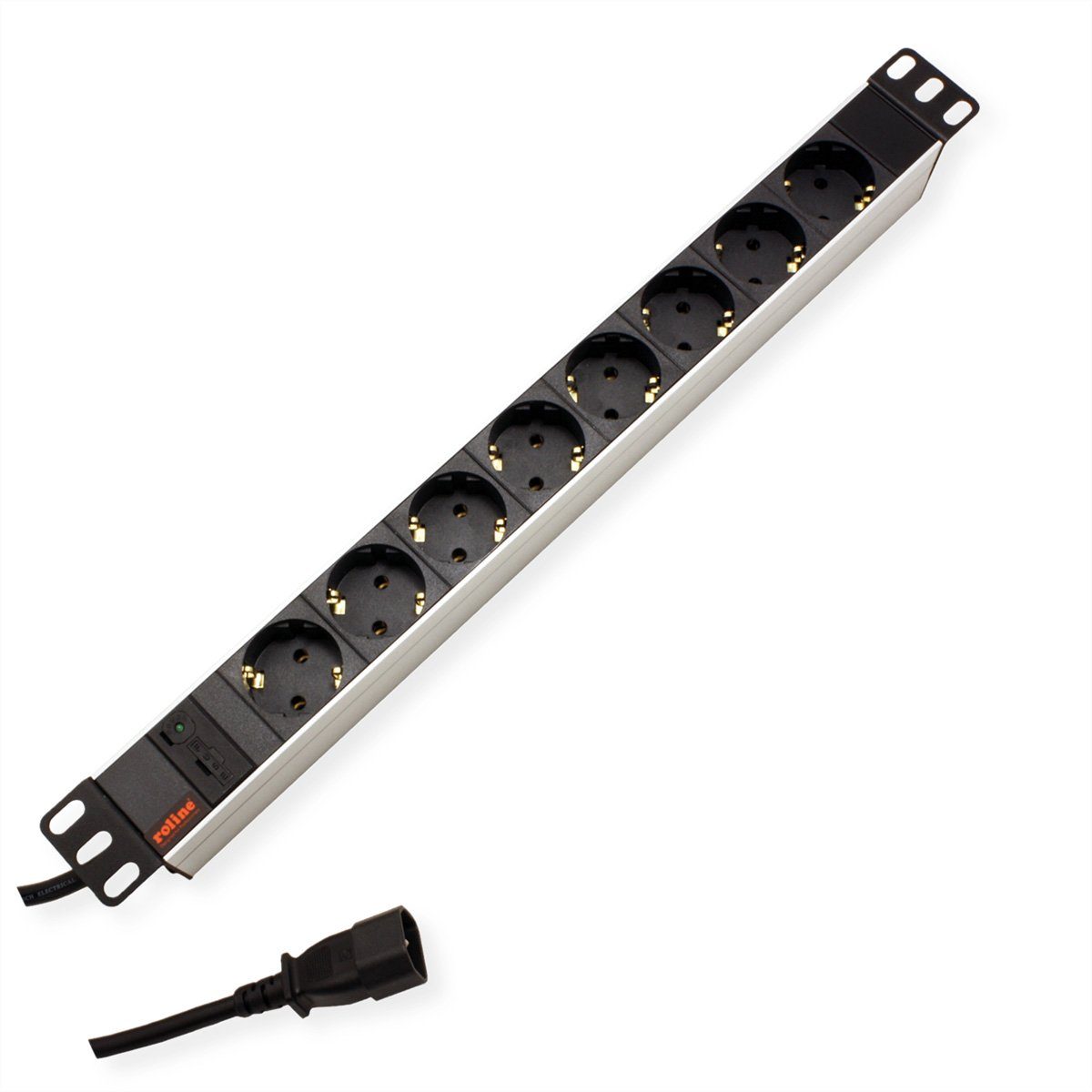 ROLINE 19-Zoll-Steckdosenleiste 8fach + C14-Stecker Steckdosenleiste (Kabellänge 2 m)