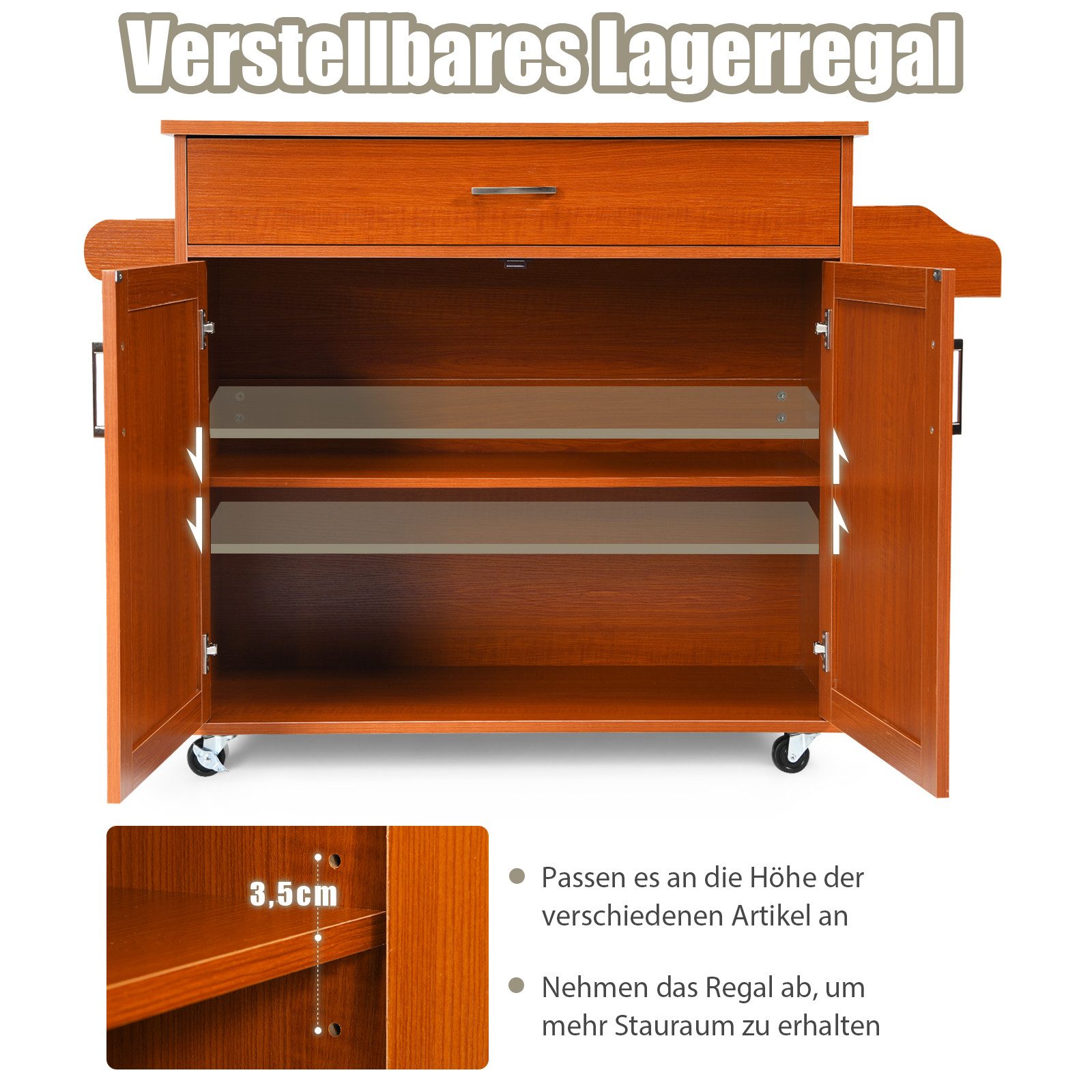 COSTWAY Küchenwagen, Servierwagen mit Arbeitsplatte & Handtuchhalter, Rollen