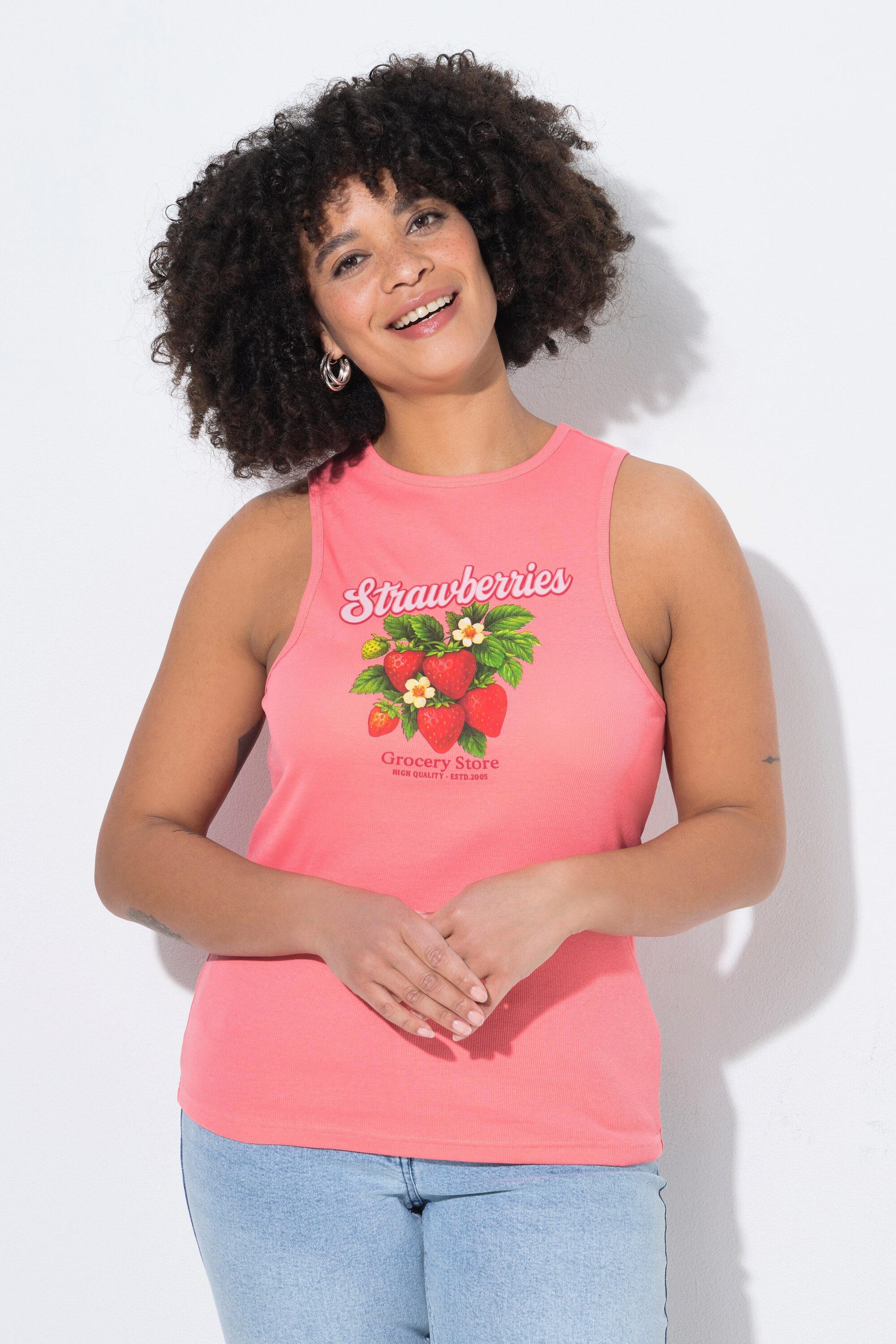 Angel of Style Longtop Ripptop Slim Fit Rippjersey Erdbeer-Motiv