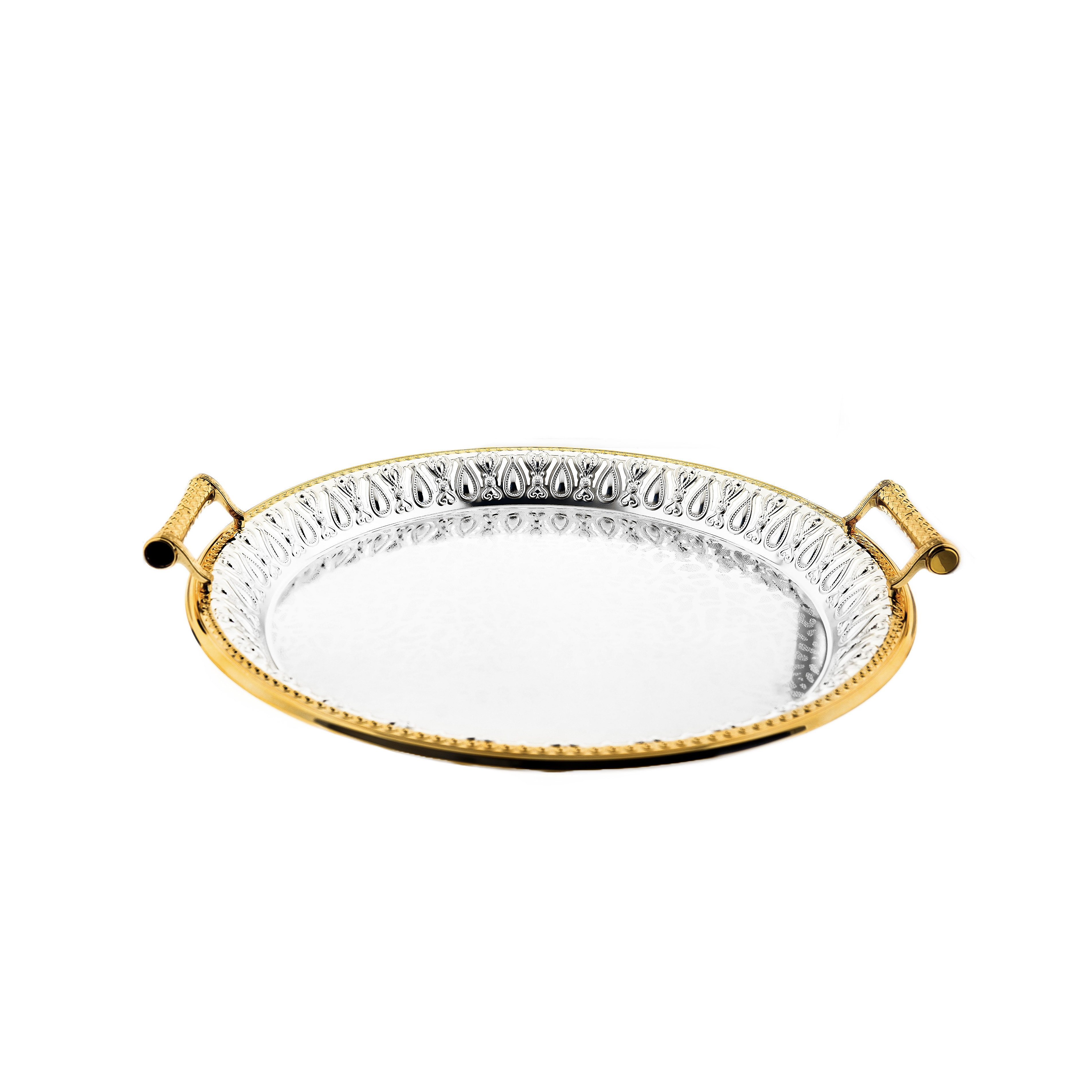 Sunay Servierplatte Gemusterte Serviertabletten aus Edelstahl mit eleganten Griffen