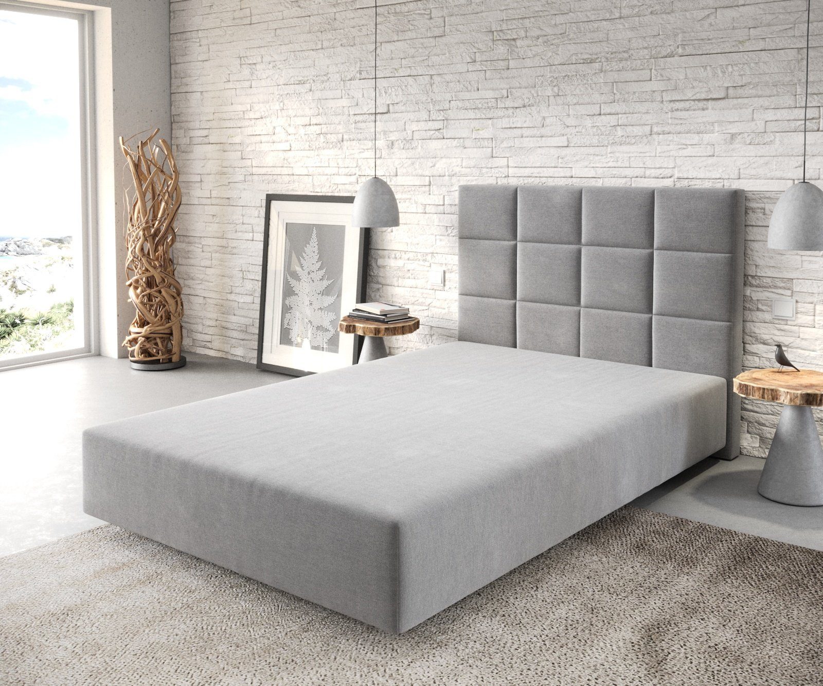 DELIFE Boxspringbett Dream-Fine, Mikrofaser Grau 120x200 cm Bettgestell