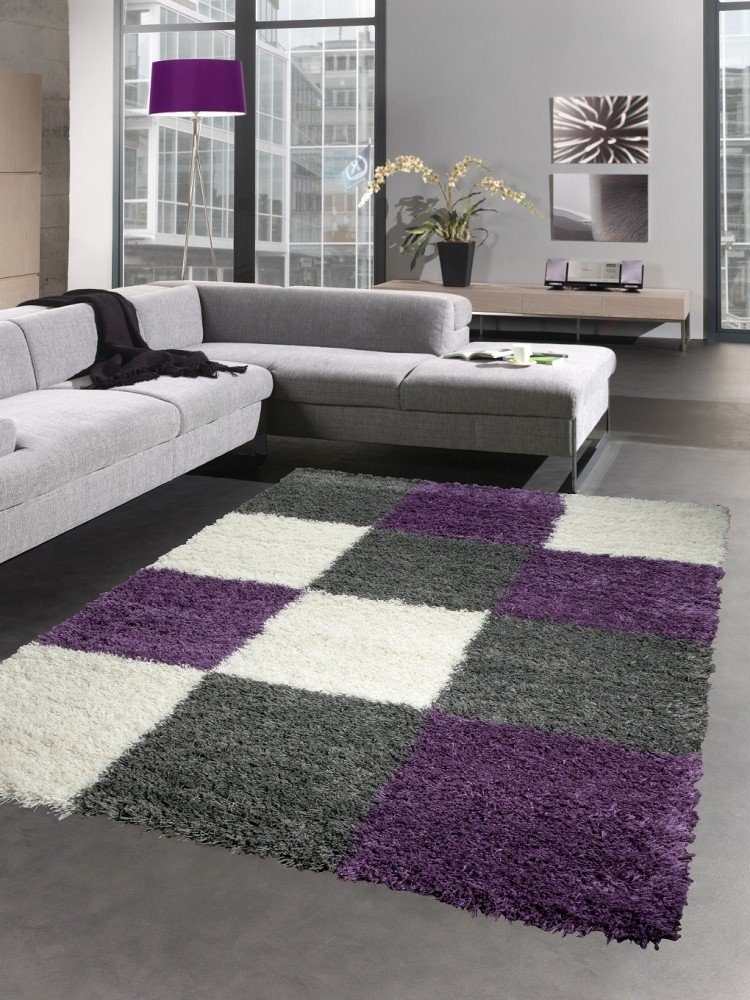 Hochflor Shaggy Teppich viele Größen Farben für Wohnzimmer Kariert Karo Muster 