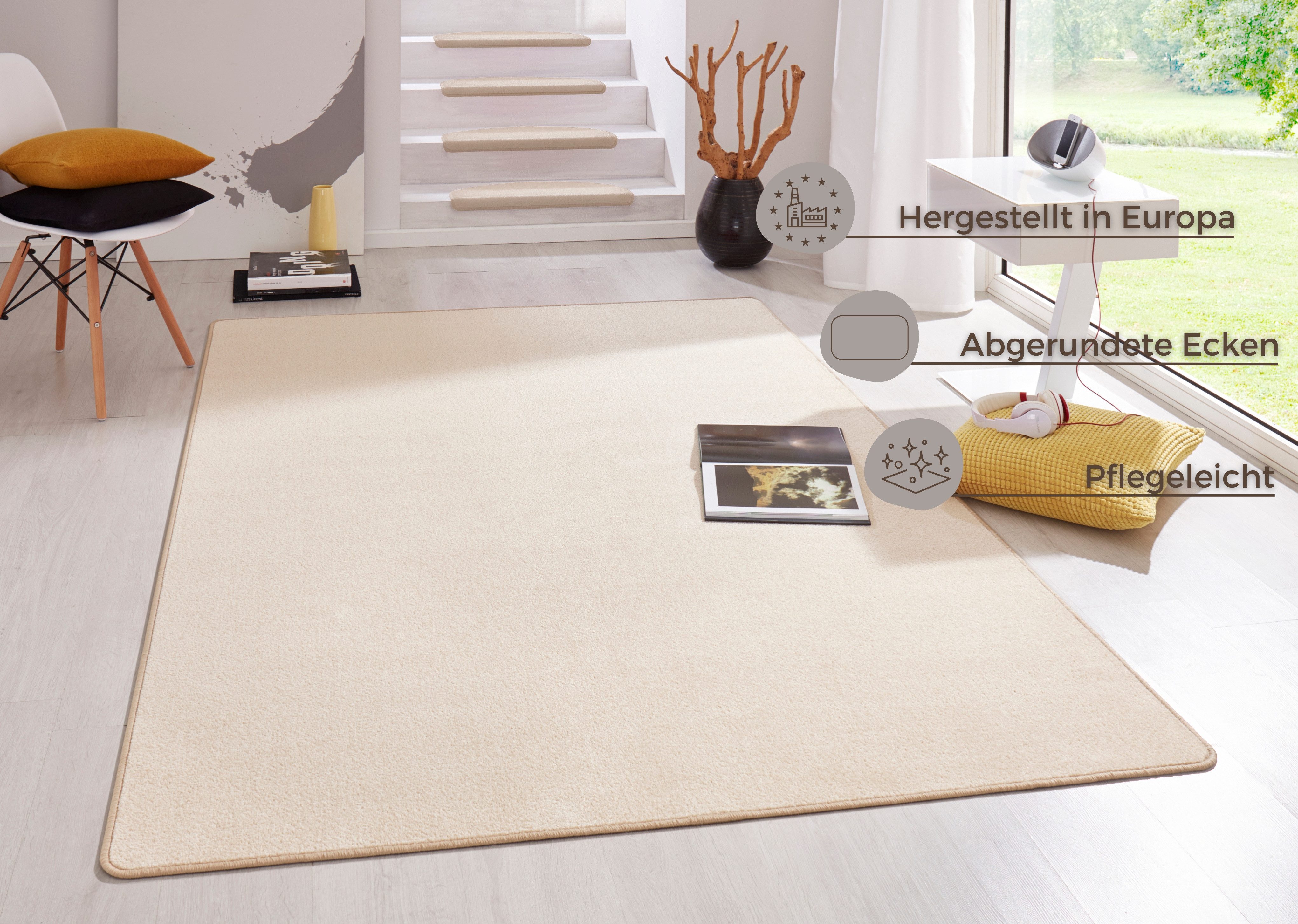 HANSE Home Teppich Fancy, rechteckig, Höhe: 7 mm, Kurzflor, Läufer, uni, gekettelt, Wohnzimmer, Schlafzimmer, Esszimmer
