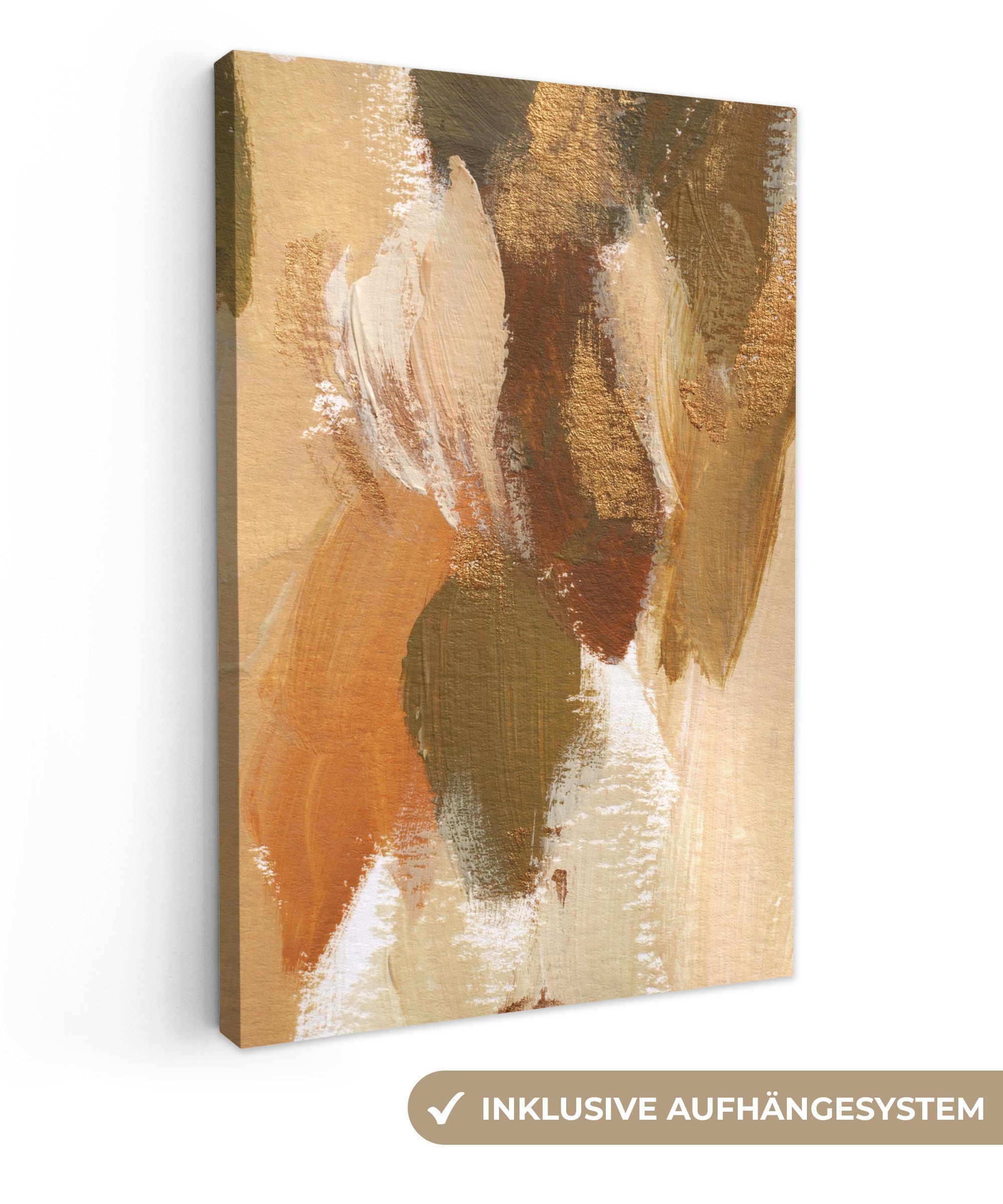 OneMillionCanvasses® Leinwandbild Farbe - Zackenaufhänger, cm fertig (1 inkl. St), - Orange, 20x30 Leinwandbild bespannt Gemälde, Grün