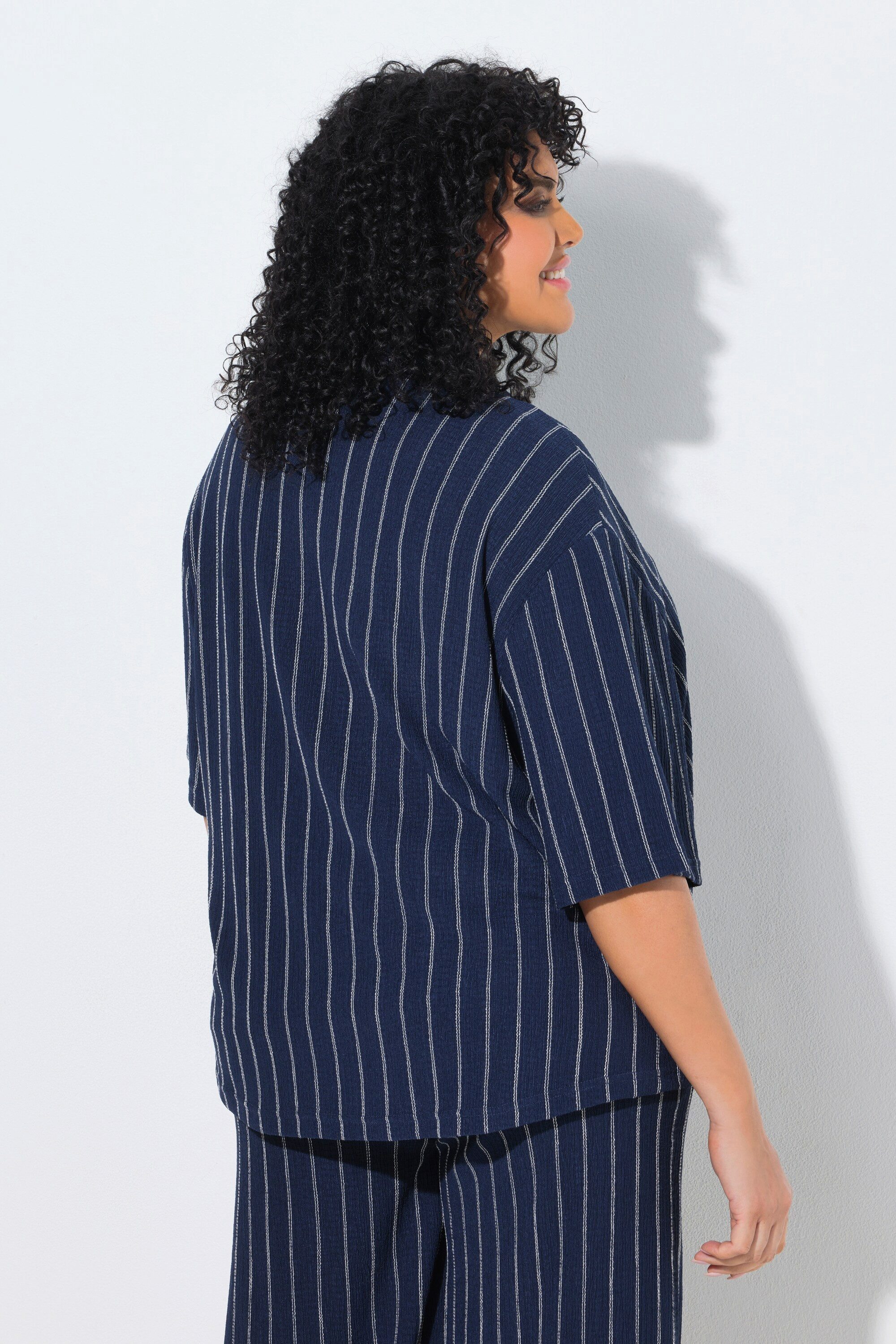 Ulla Popken Hemdbluse Jerseybluse Streifen Hemdkragen Halbarm