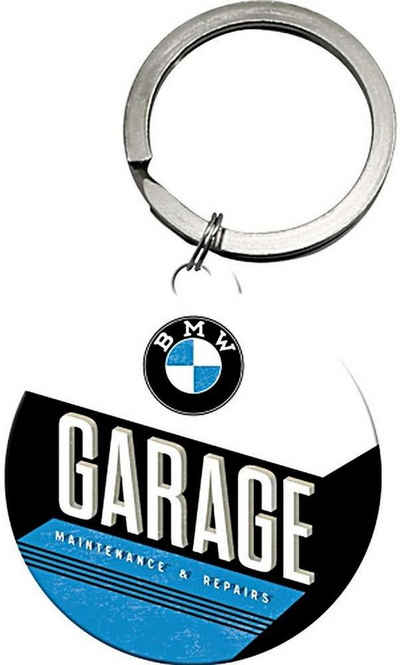 Nostalgic-Art Schlüsselanhänger mit Gravur Edelstahl Schlüsselanhänger Ø 4cm - BMW Garage