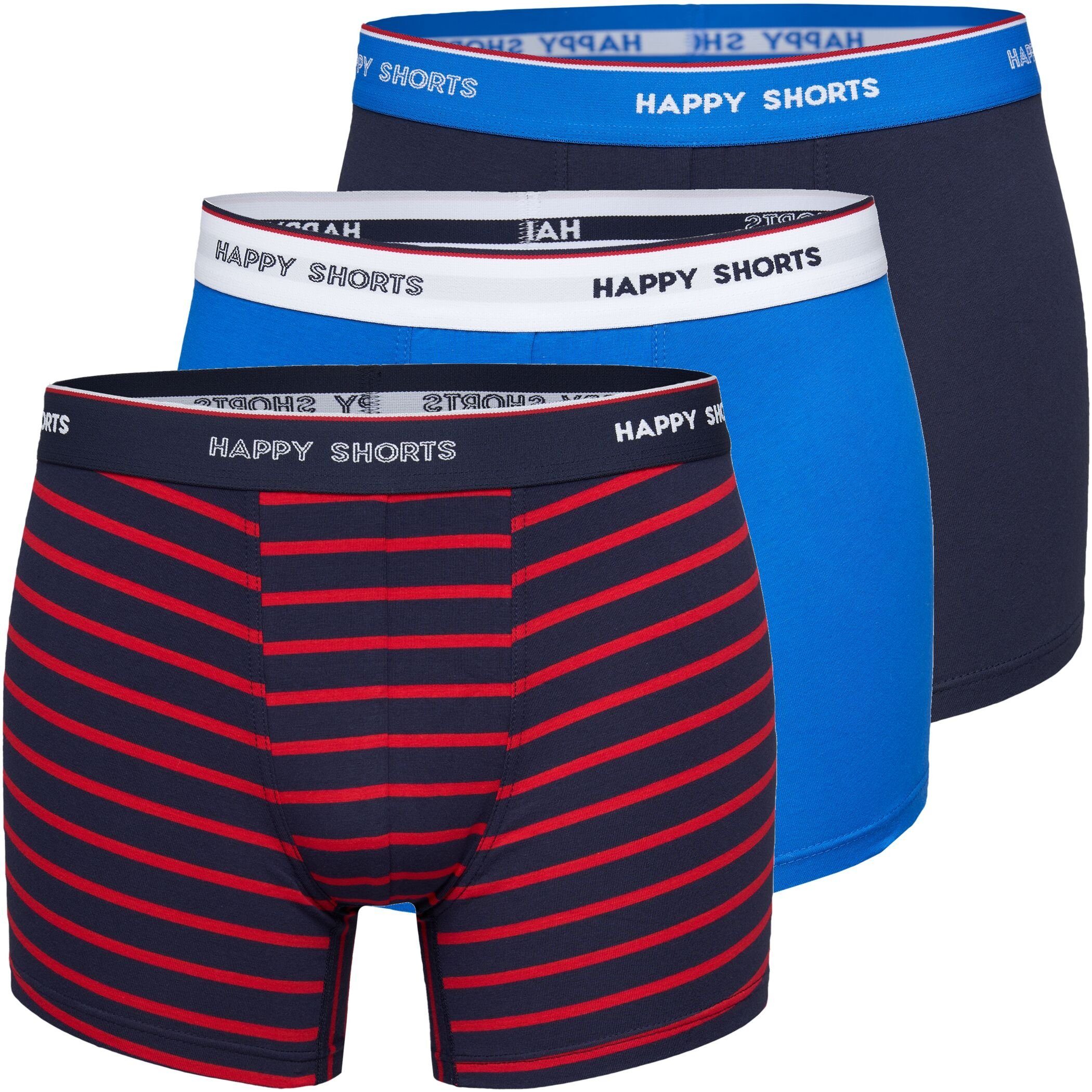HAPPY SHORTS Trunk 3er Pack Happy Shorts Boxershorts Jersey marine rot maritime Streifen (1-St) Maritim 3
