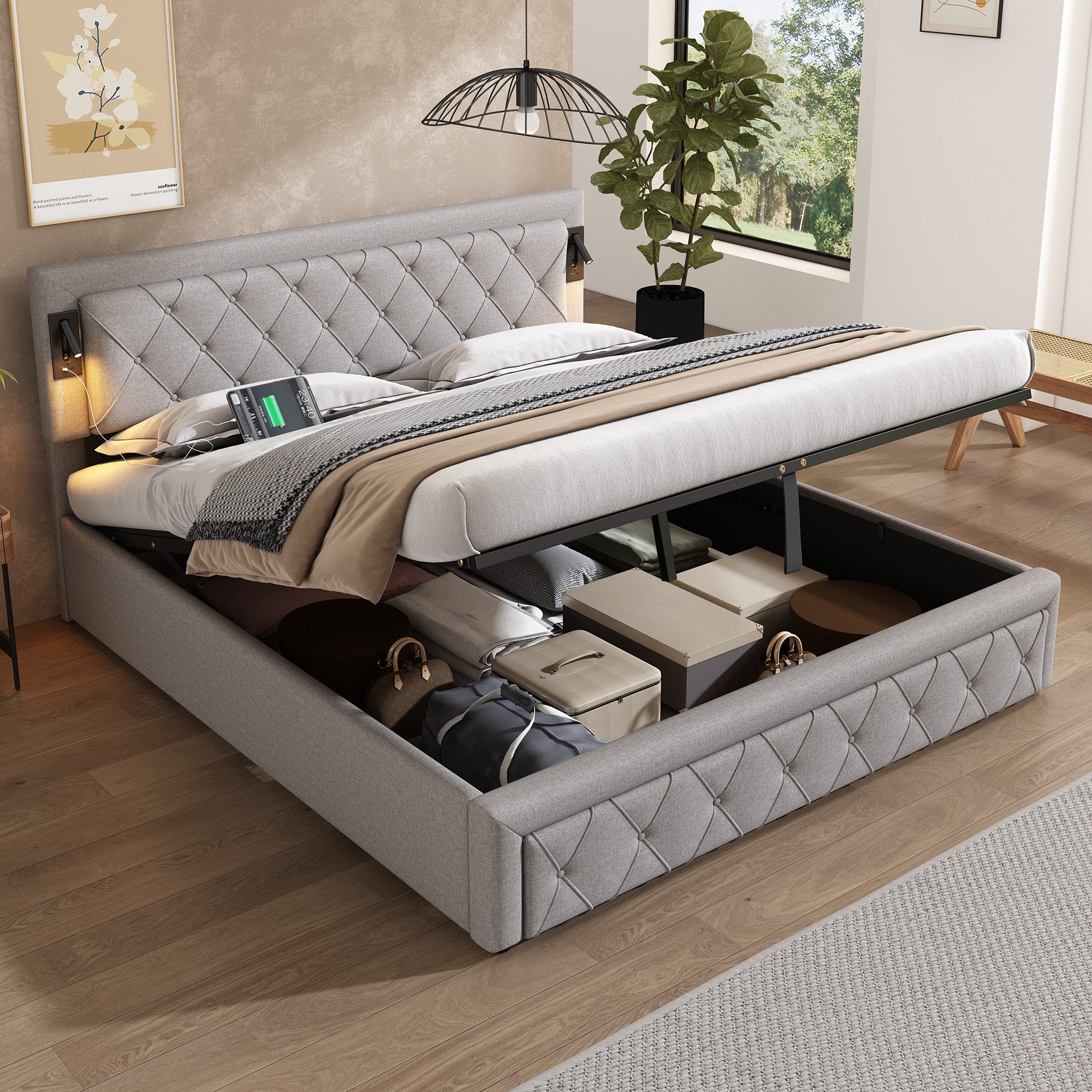Flieks Polsterbett, Hydraulisches Doppelbett 180x200cm mit günstig online kaufen