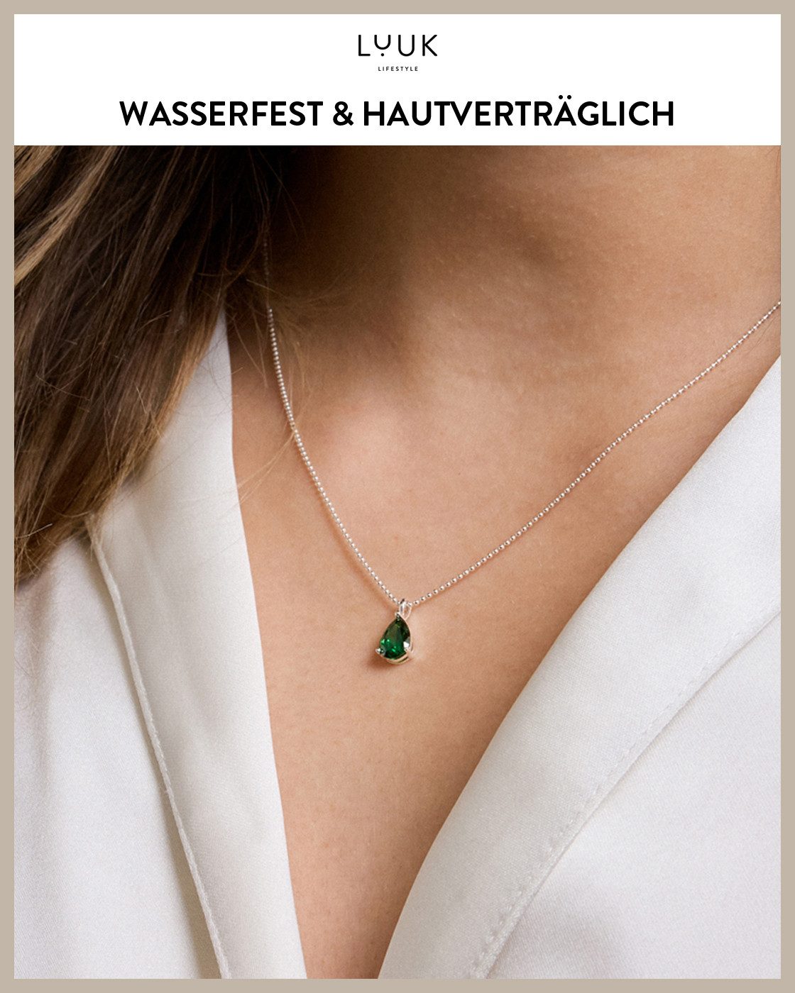 LUUK LIFESTYLE Kette mit Anhänger Waldgrün, Halskette mit Kristall