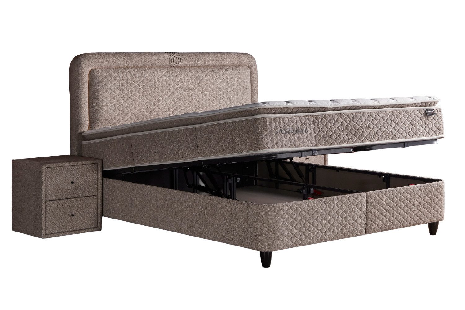 Pointhome Boxspringbett mit Matratze & Stauraum, Bett mit Bettkasten, LED Beleuchtung (mit/ohne Nachttisch, 140x200 cm), Topper, Boxbett
