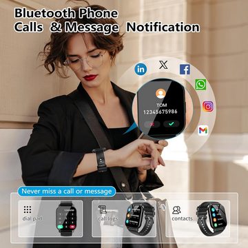 Csasan Damen's und Herren's IP68 Wasserdicht Fitness-Tracker Smartwatch (1,85 Zoll, Android/iOS), mit Puls-Schlaf-Monitor Schrittzähler Bluetooth Anrufe, 112+Sportmodi
