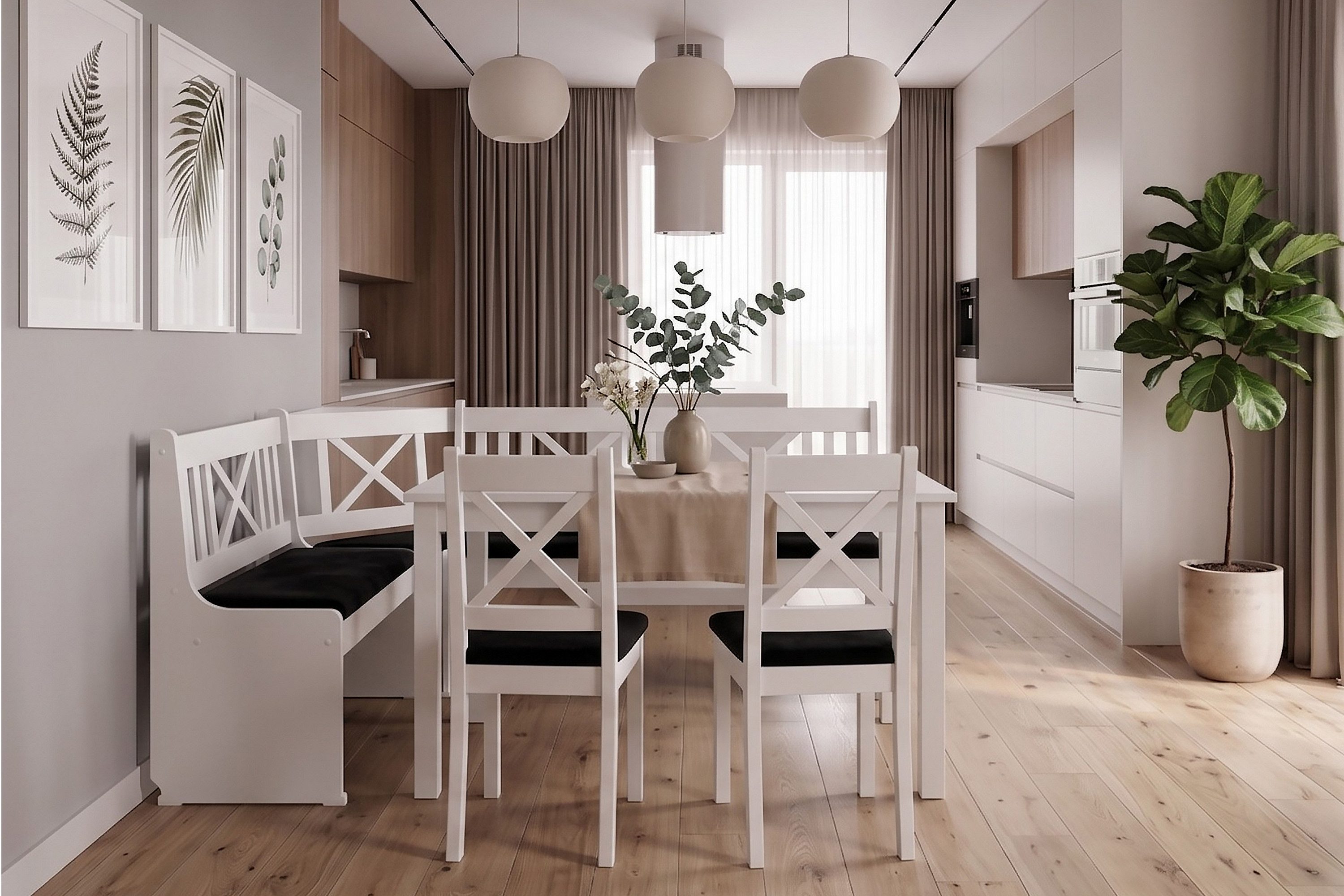 KONSIMO® Eckbankgruppe CULIO Küchenbank, Sitzgruppe, hergestellt in der EU, (Staufach unter der Sitzfläche, 4-tlg., Eckbank, 2 Stühle und Tisch), perfekt für Küche, Massives Erlenholz, Landhaus