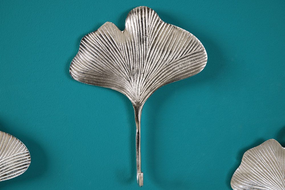 riess-ambiente Wandgarderobe GINKGO 30cm silber (Set, 3 St., 3x Kleiderhaken), Flur · Metall · Blatt · Wanddekoration · Kleiderhaken · Boho