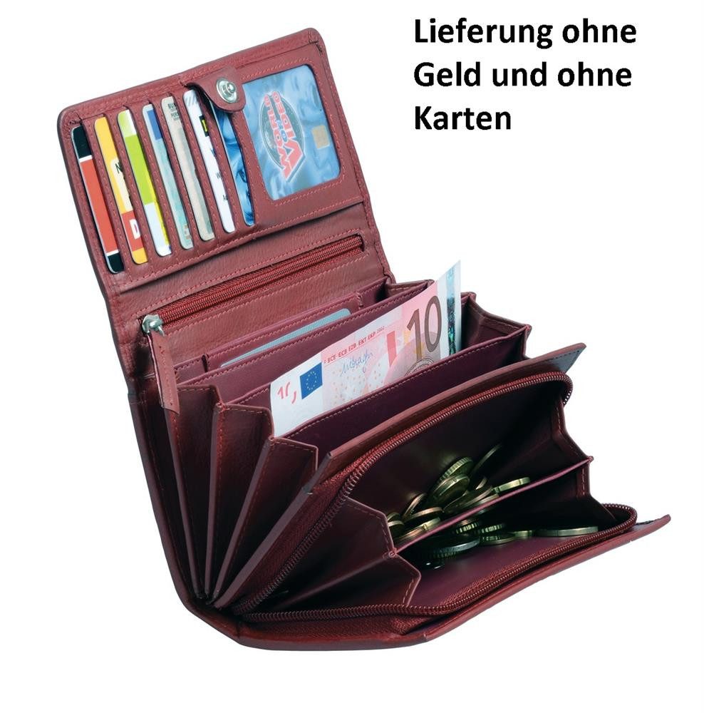 Otario Geldbörse Damenlangbörse Leder mit Klappe, Reißverschlusskleingeldfach, rot