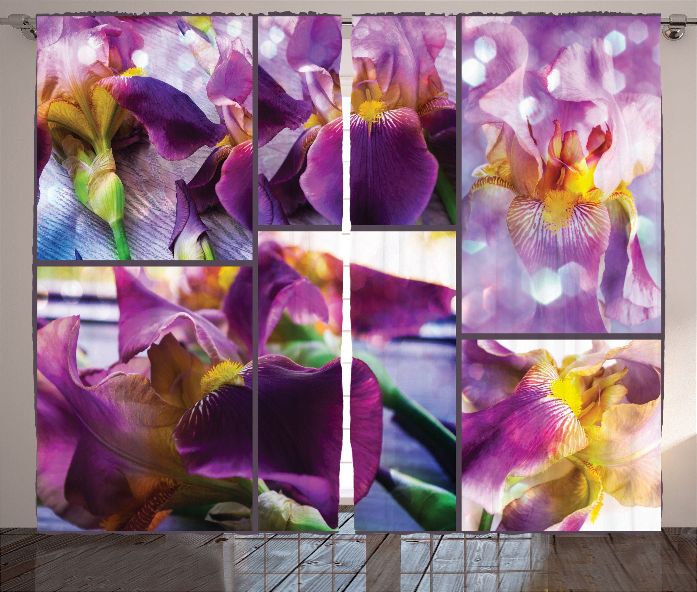 Gardine Schlafzimmer Kräuselband Vorhang mit Schlaufen und Haken, Abakuhaus, Lila Blooming Iris-Blumen
